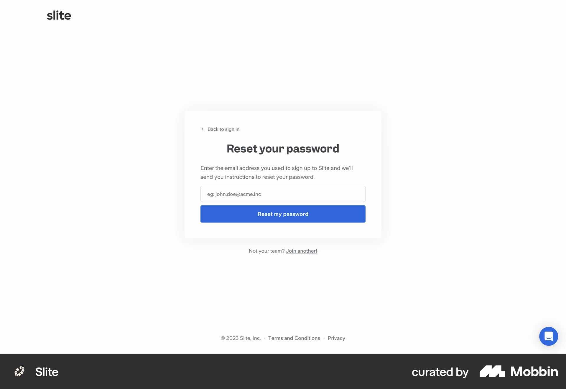 Slite Web Forgot Password screen