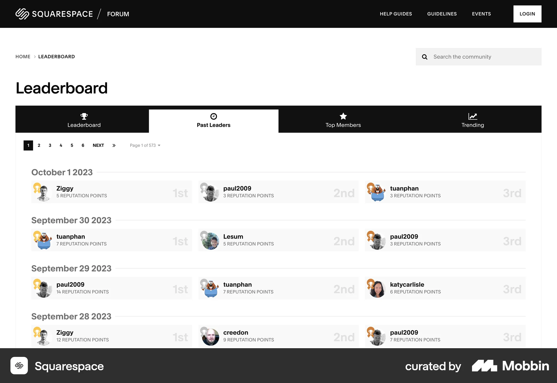 Squarespace Web Leaderboard screen