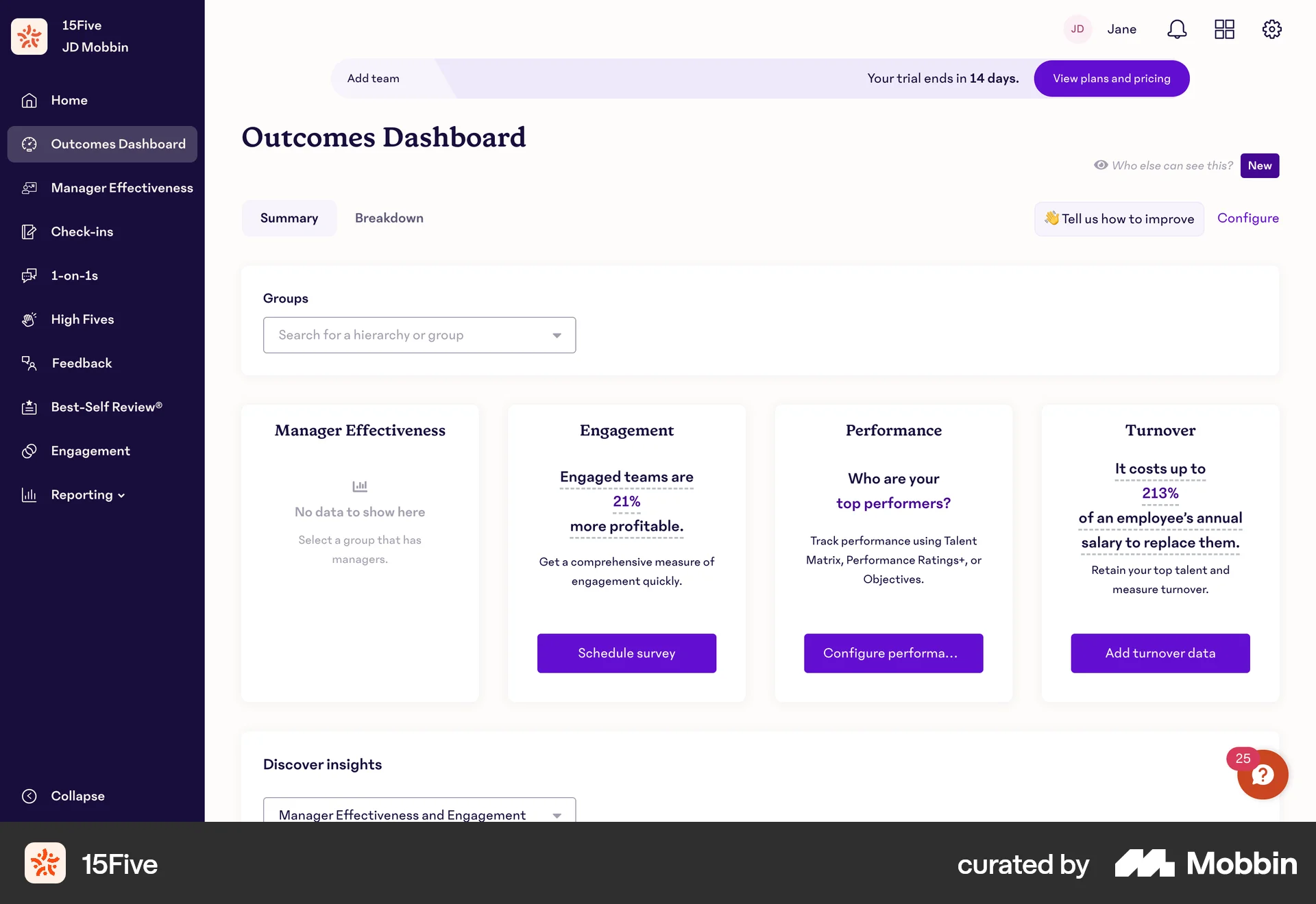 15Five Web Dashboard screen