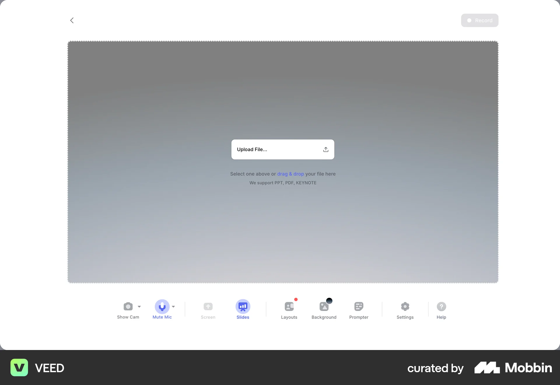VEED Web screen containing Status Dot UI element