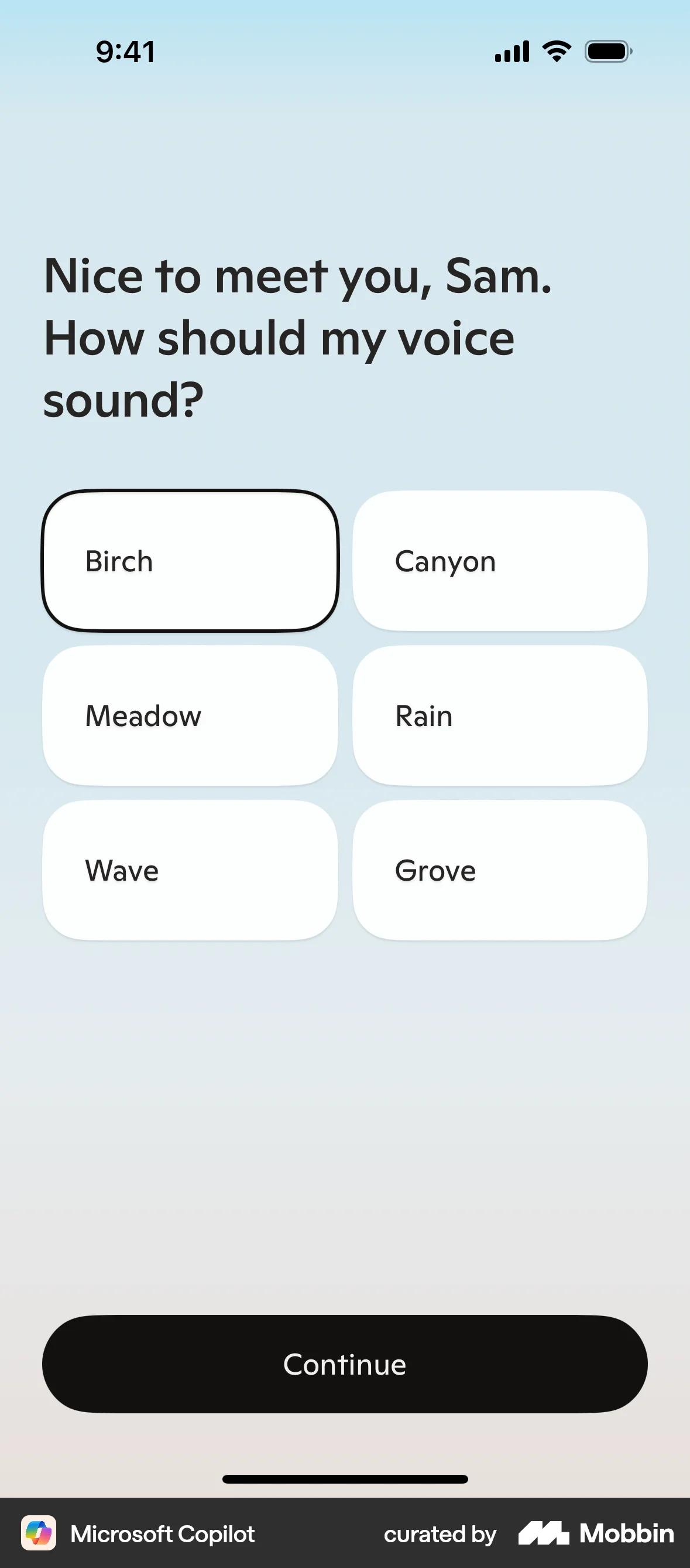 Microsoft Copilot iOS Voice UI screen