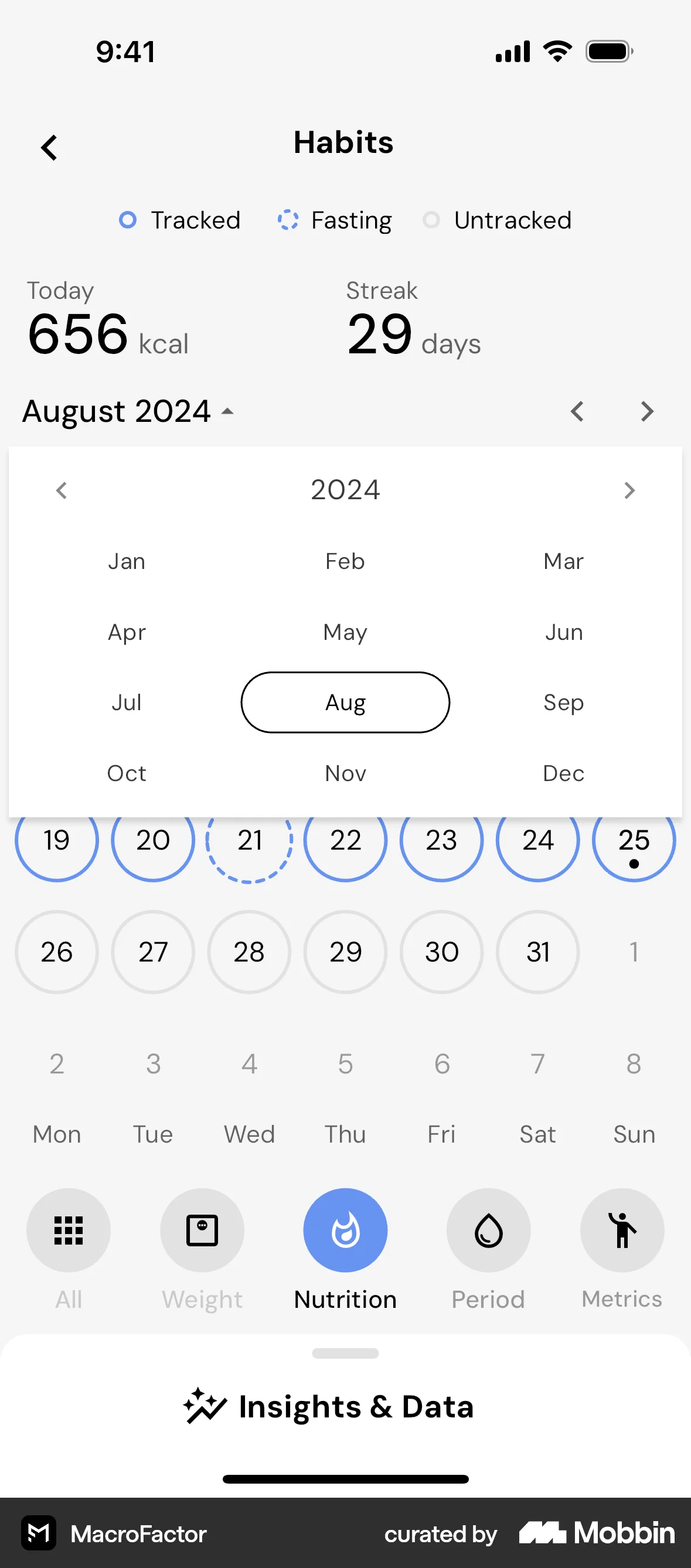 MacroFactor iOS screen containing Dropdown Menu UI element