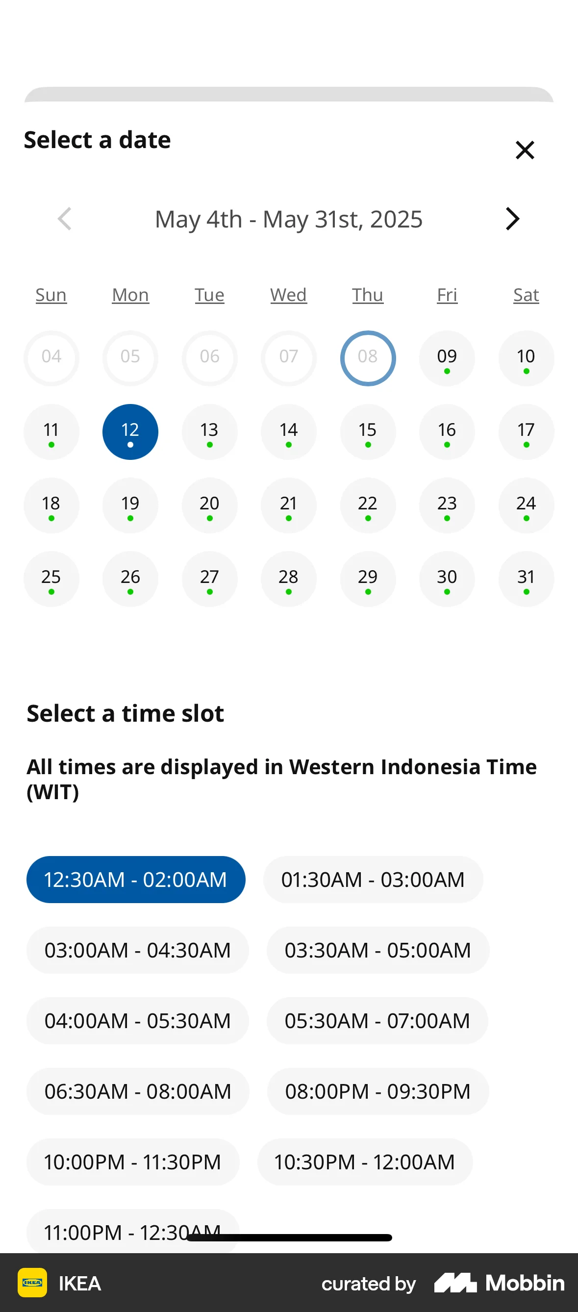 IKEA iOS Calendar screen