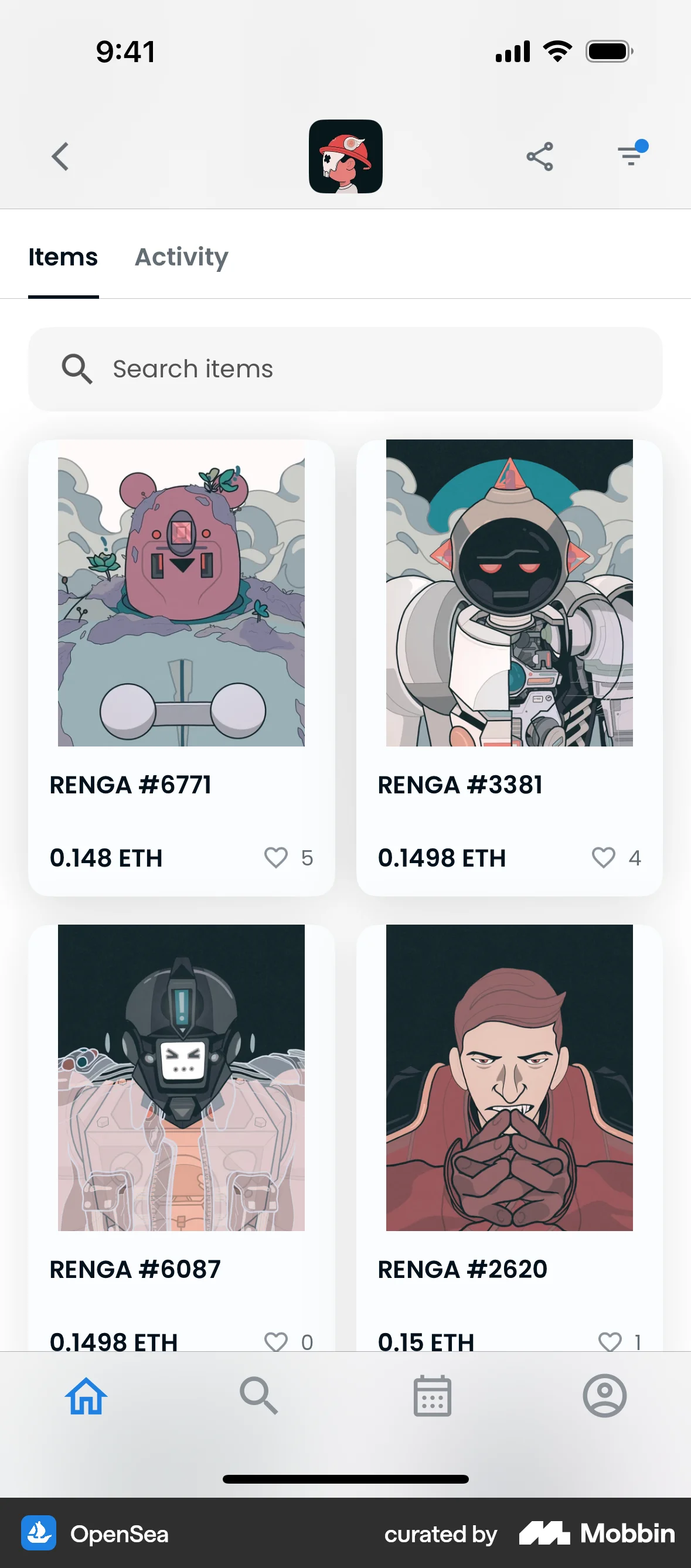 OpenSea iOS screen containing Toolbar UI element