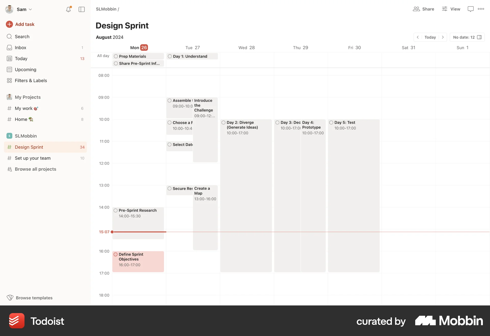 Todoist Web Calendar screen