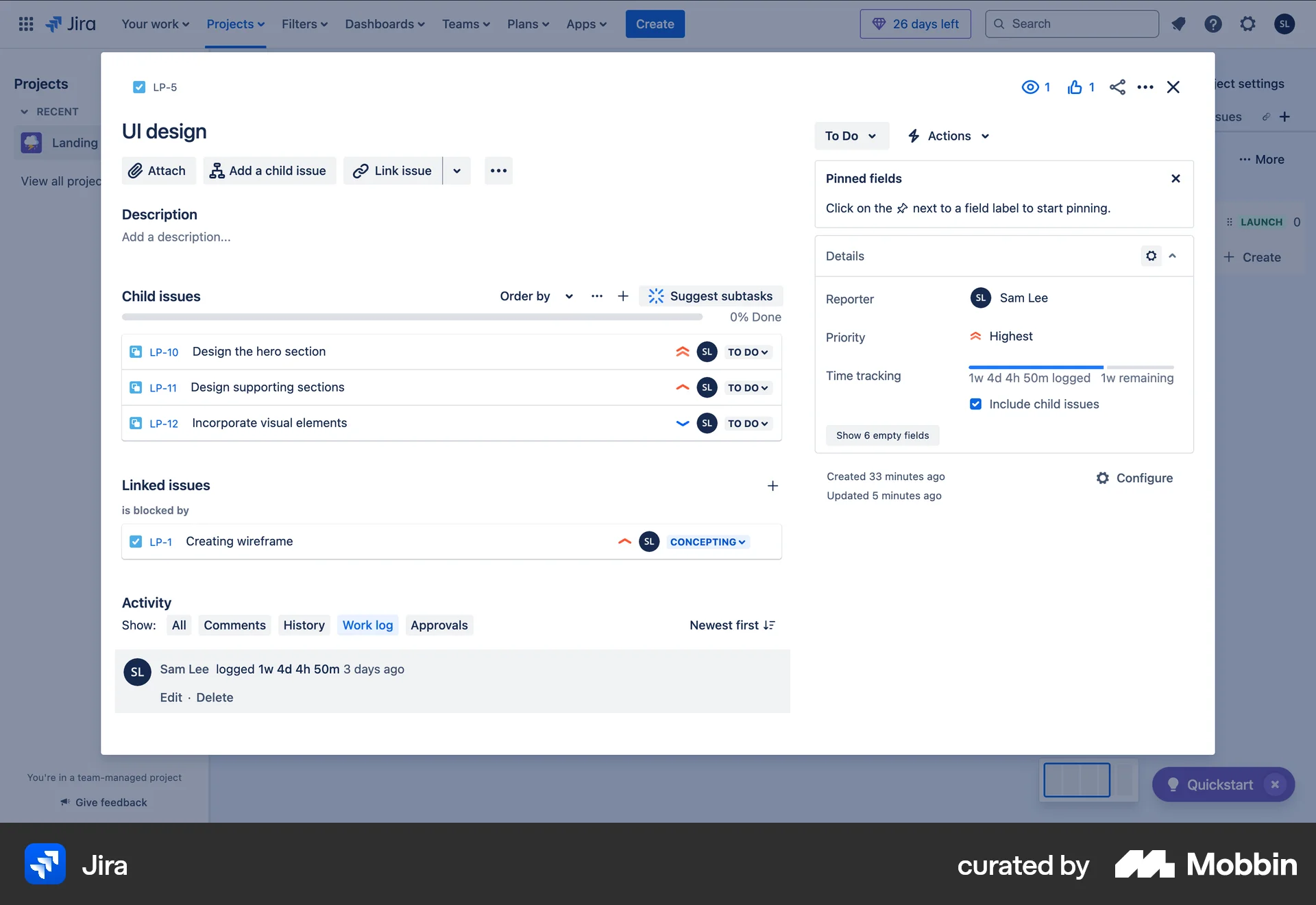 Jira Web Progress screen