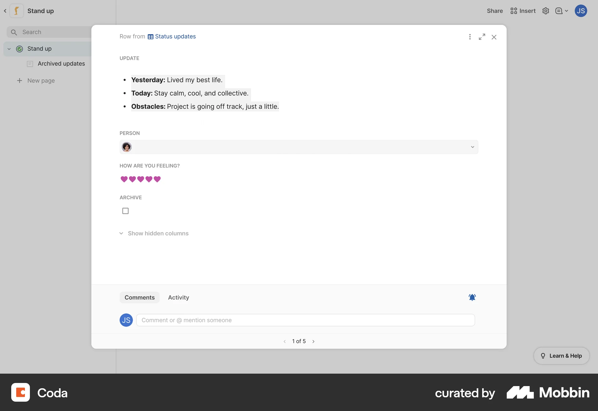 Coda Web Other Content screen