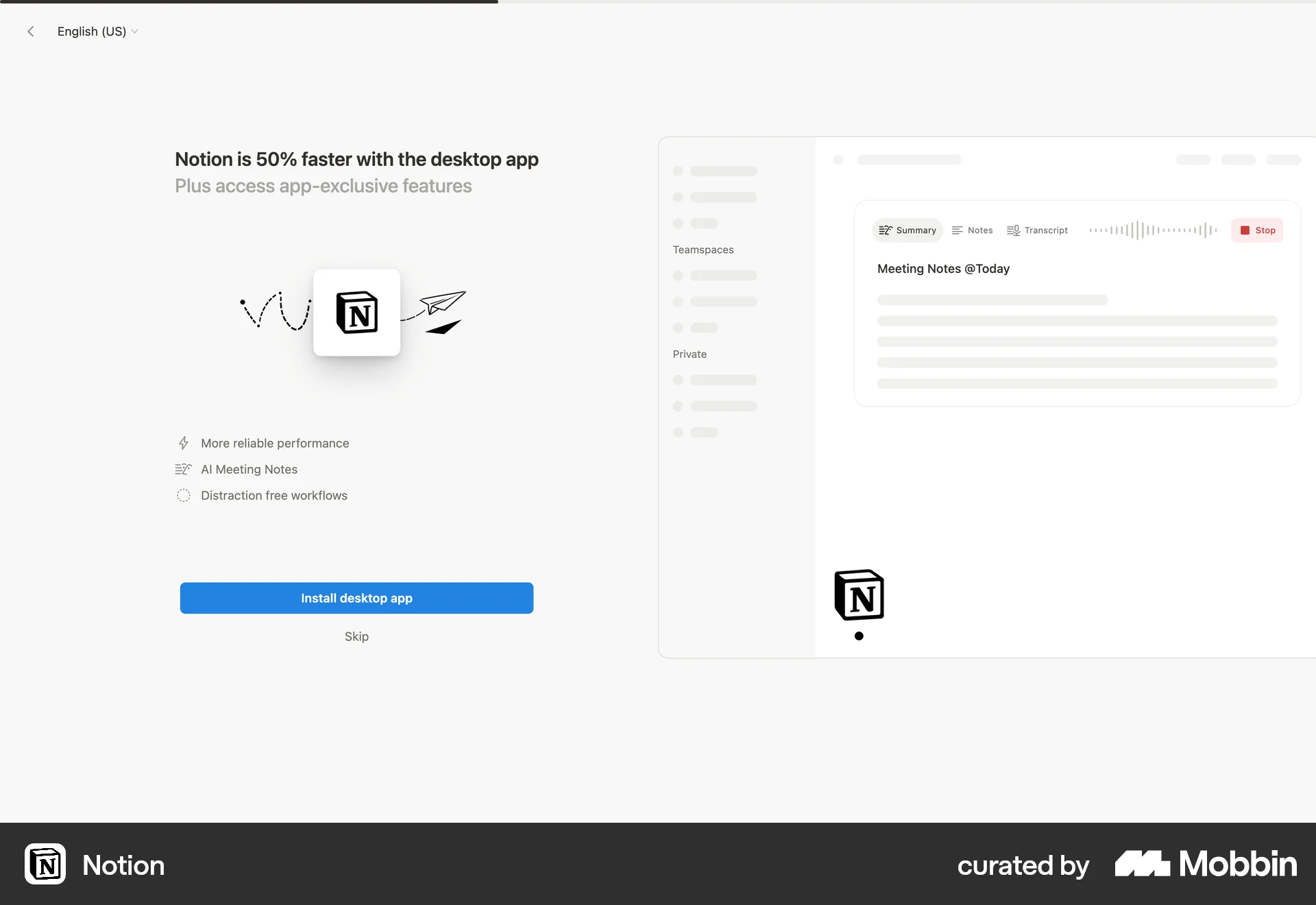 Notion Web Collaboration App screen