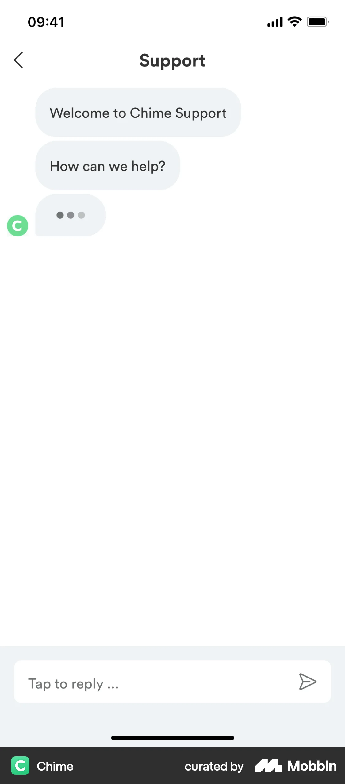 Chime iOS Chat Bot screen