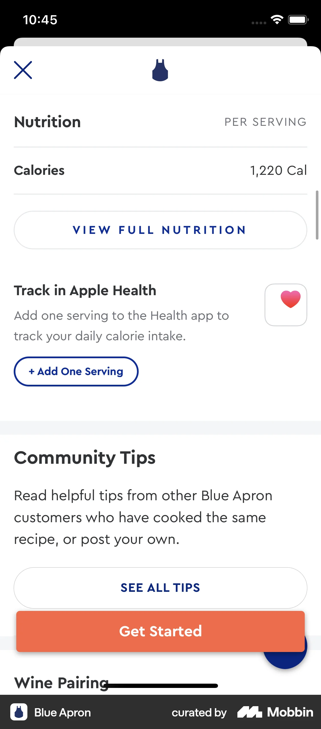 Blue Apron iOS Recipe Detail screen