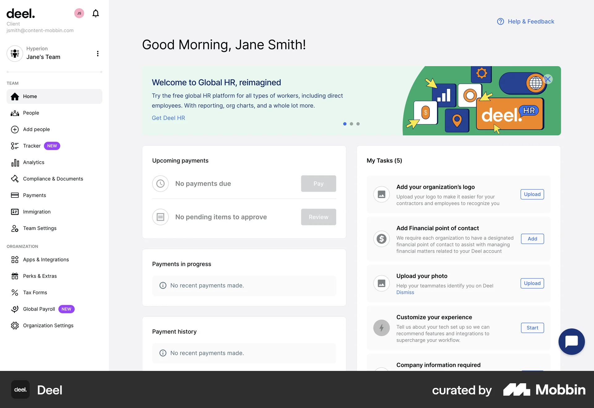 Deel Web Home screen