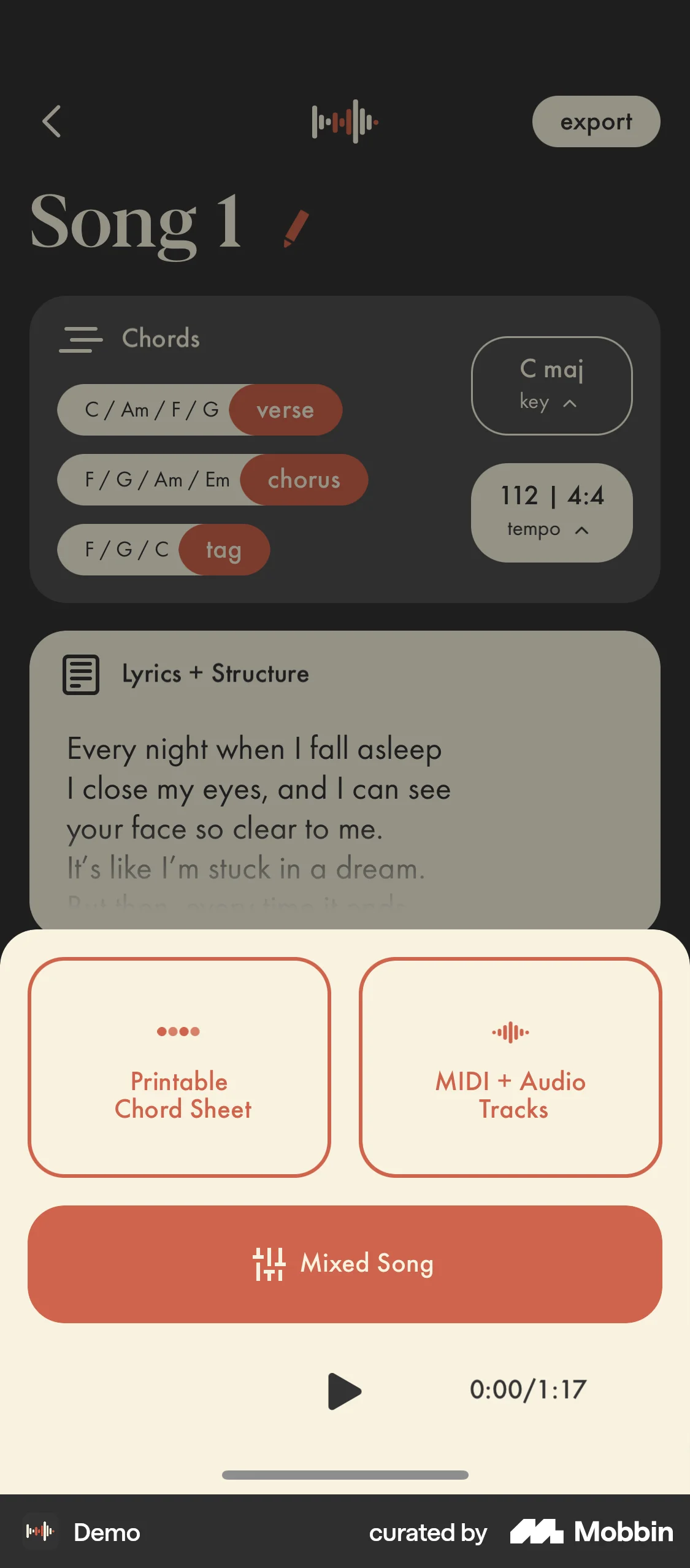 Demo iOS Upload & Download screen
