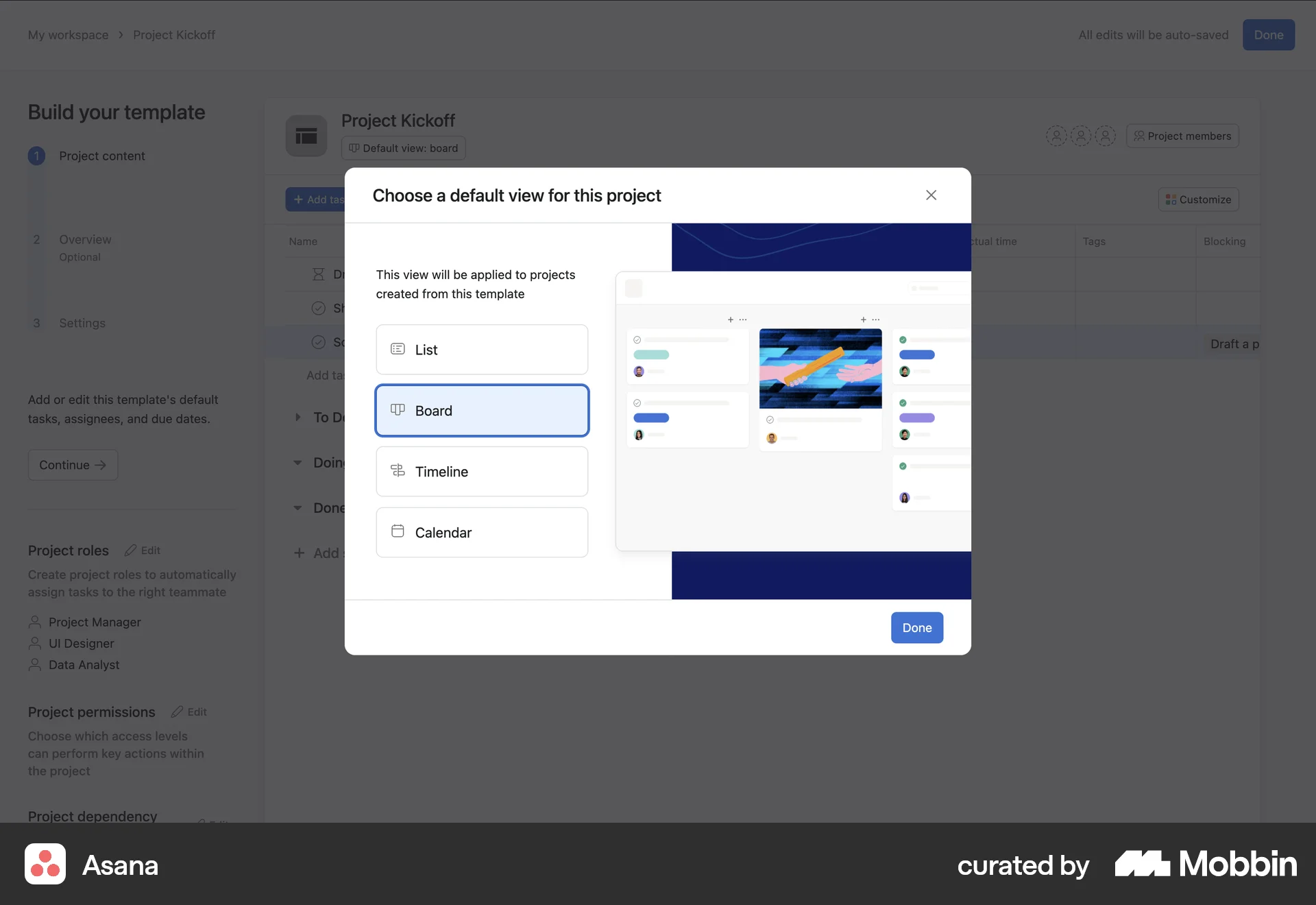 Asana Web screen containing Modal UI UI element