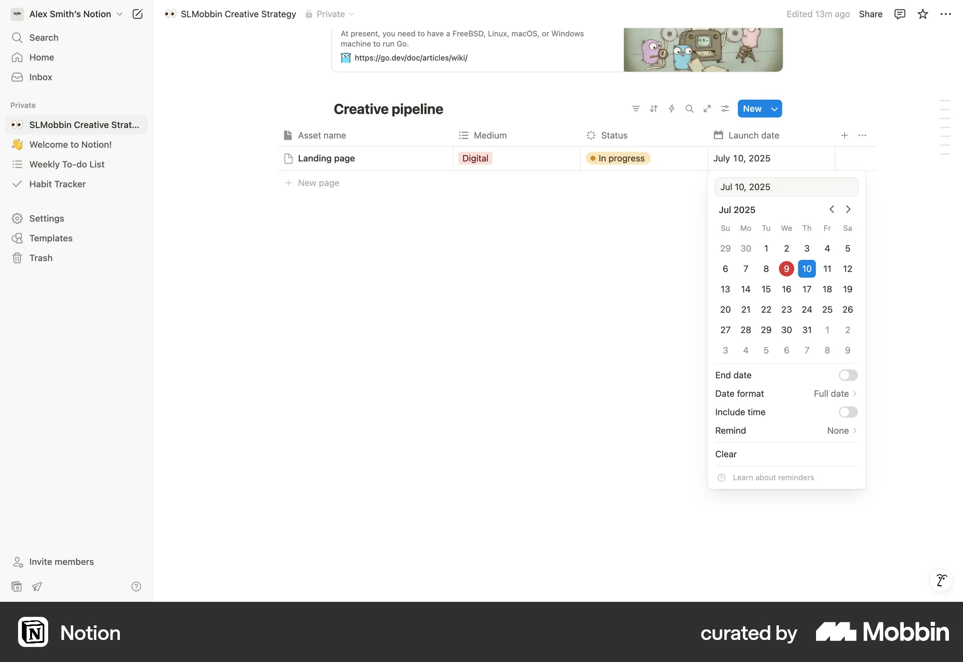 Notion Web Collaboration App screen