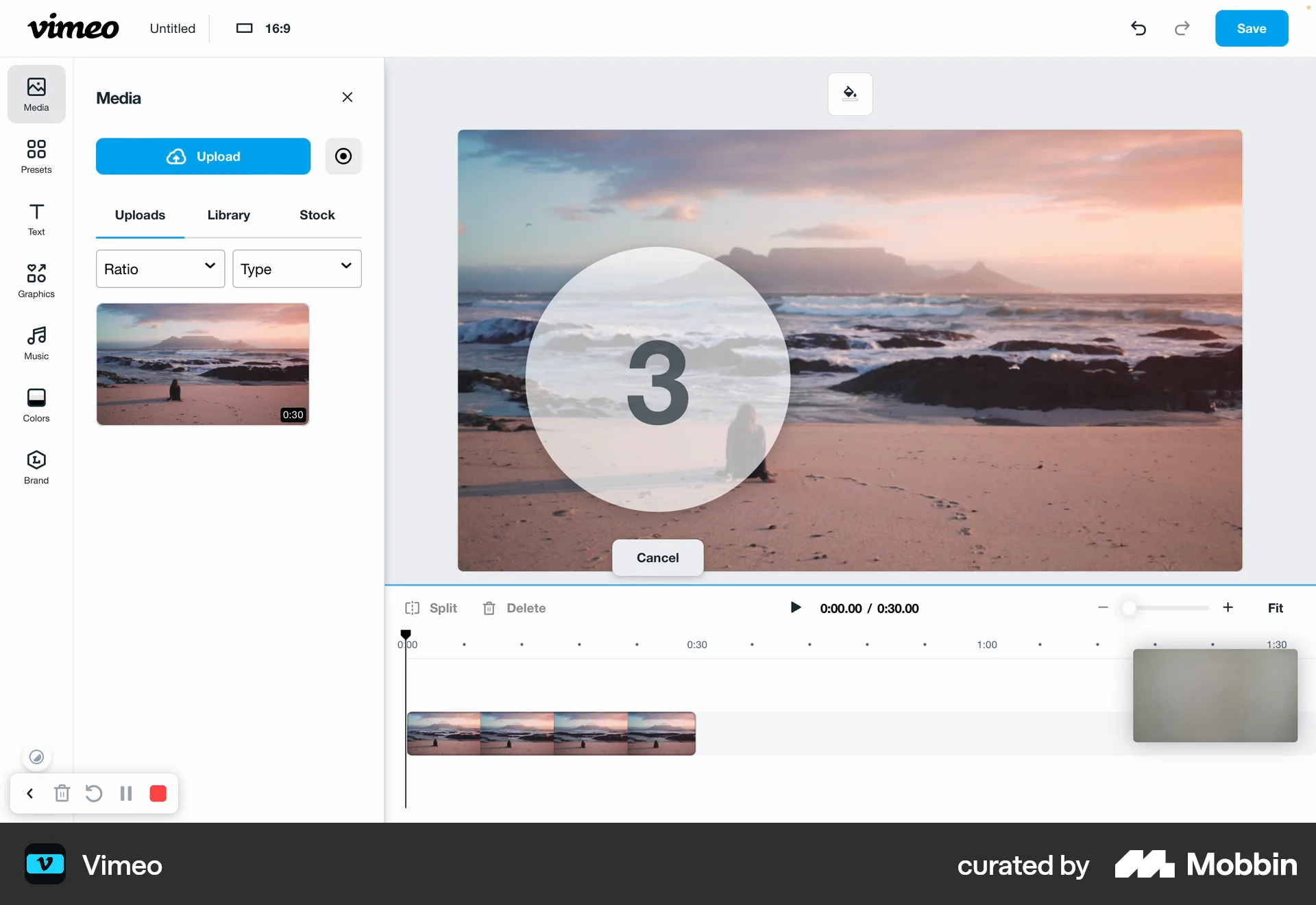 Vimeo Web Timer & Clock screen