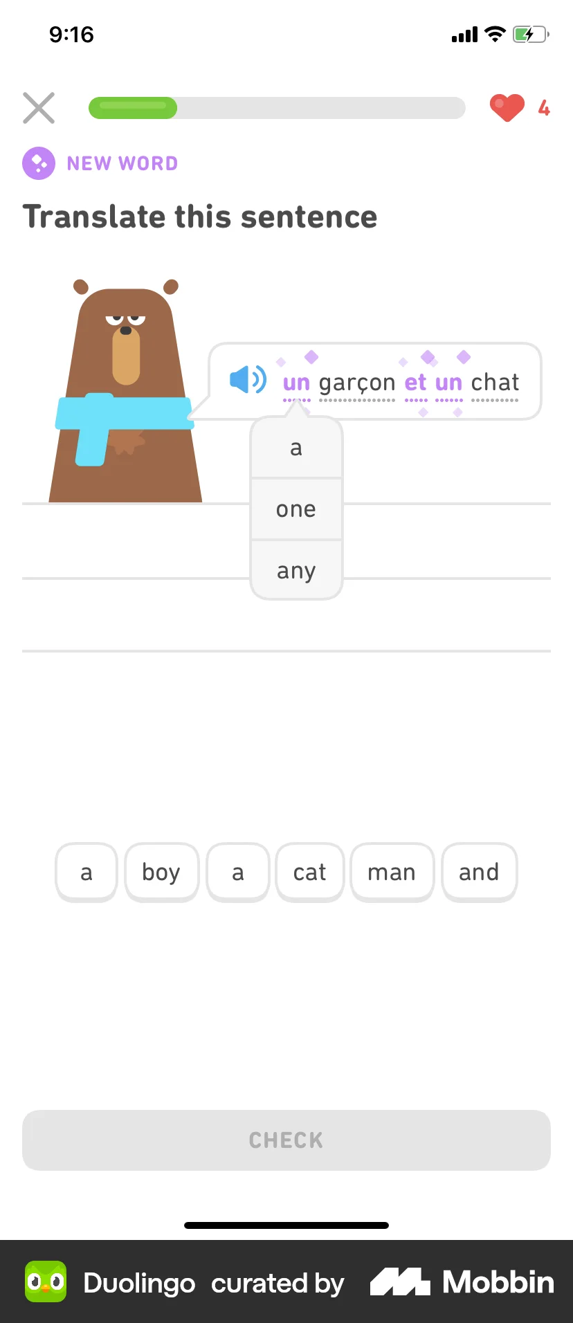 Duolingo iOS screen containing Dropdown Menu UI element