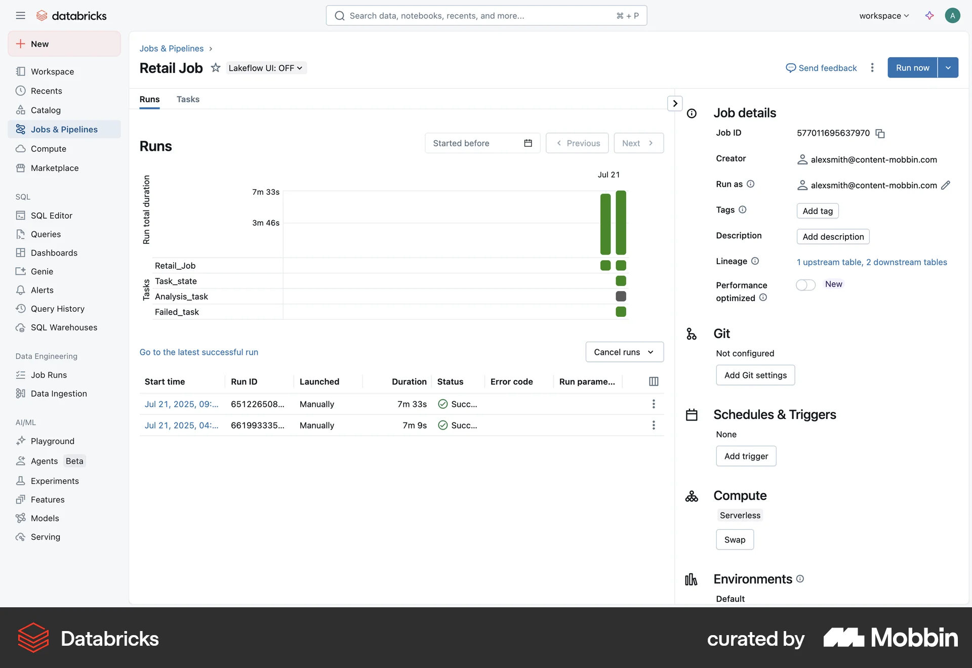 Databricks Web Charts screen