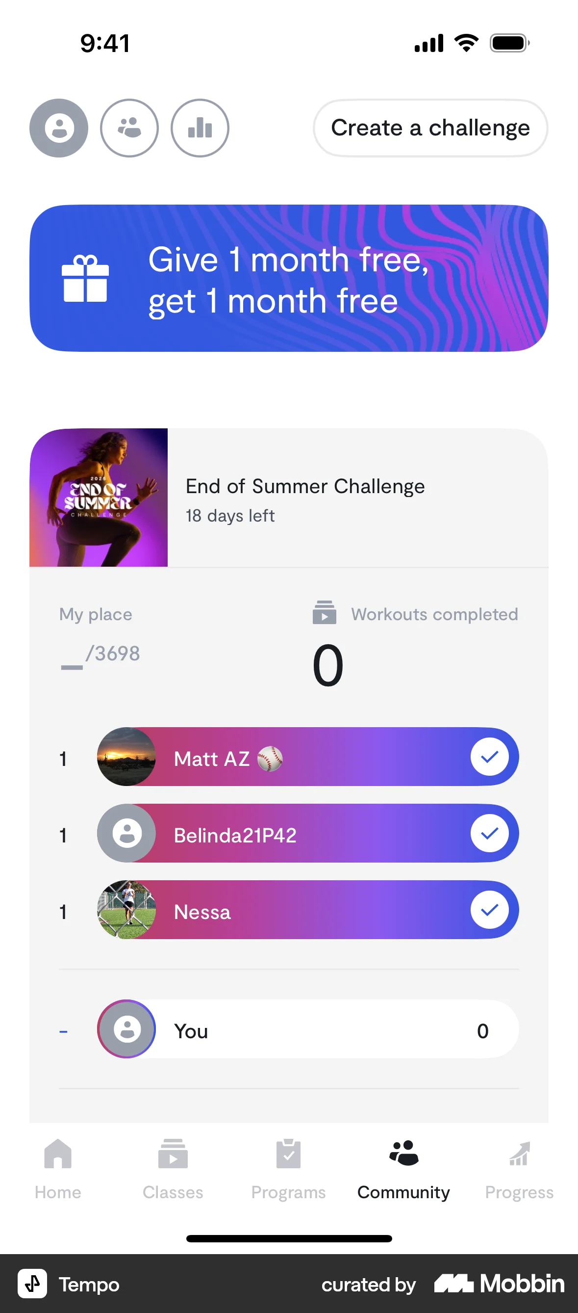 Tempo iOS Leaderboard screen