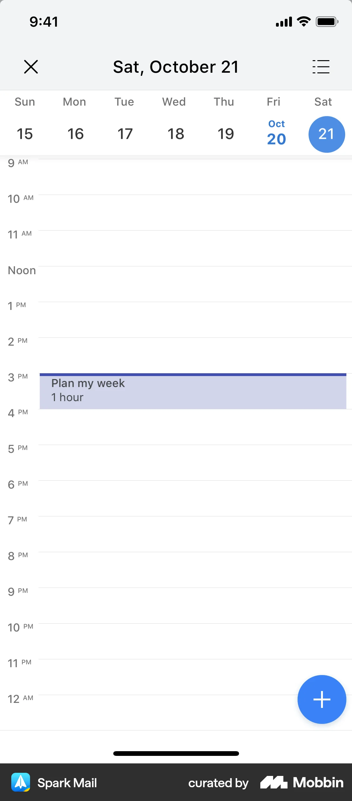 Spark Mail iOS Calendar screen