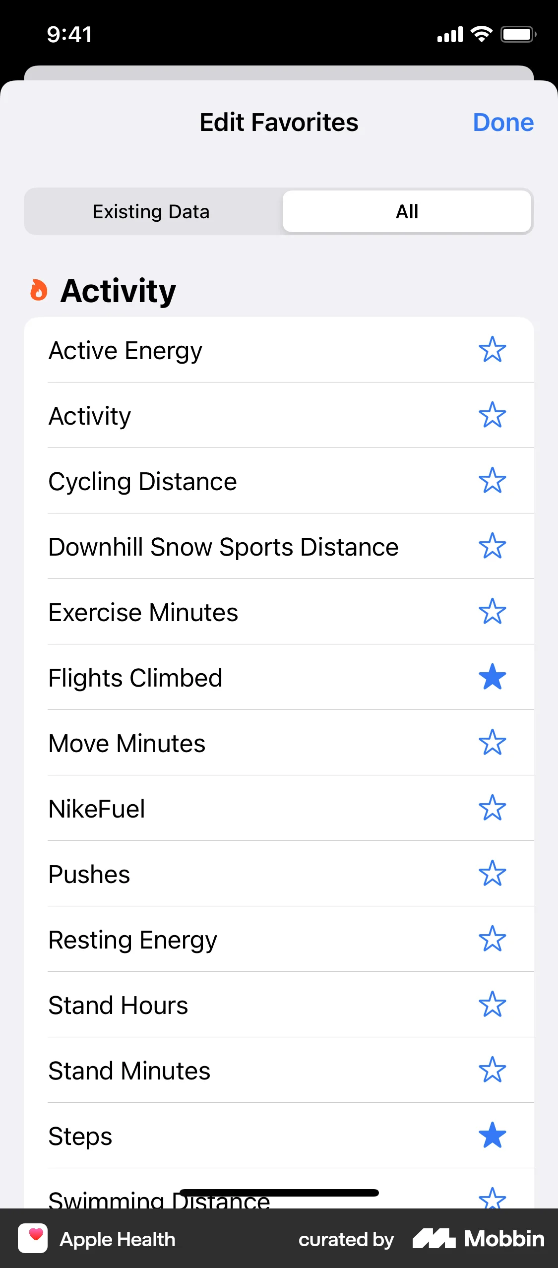 Apple Health iOS screen containing Segmented Control UI element