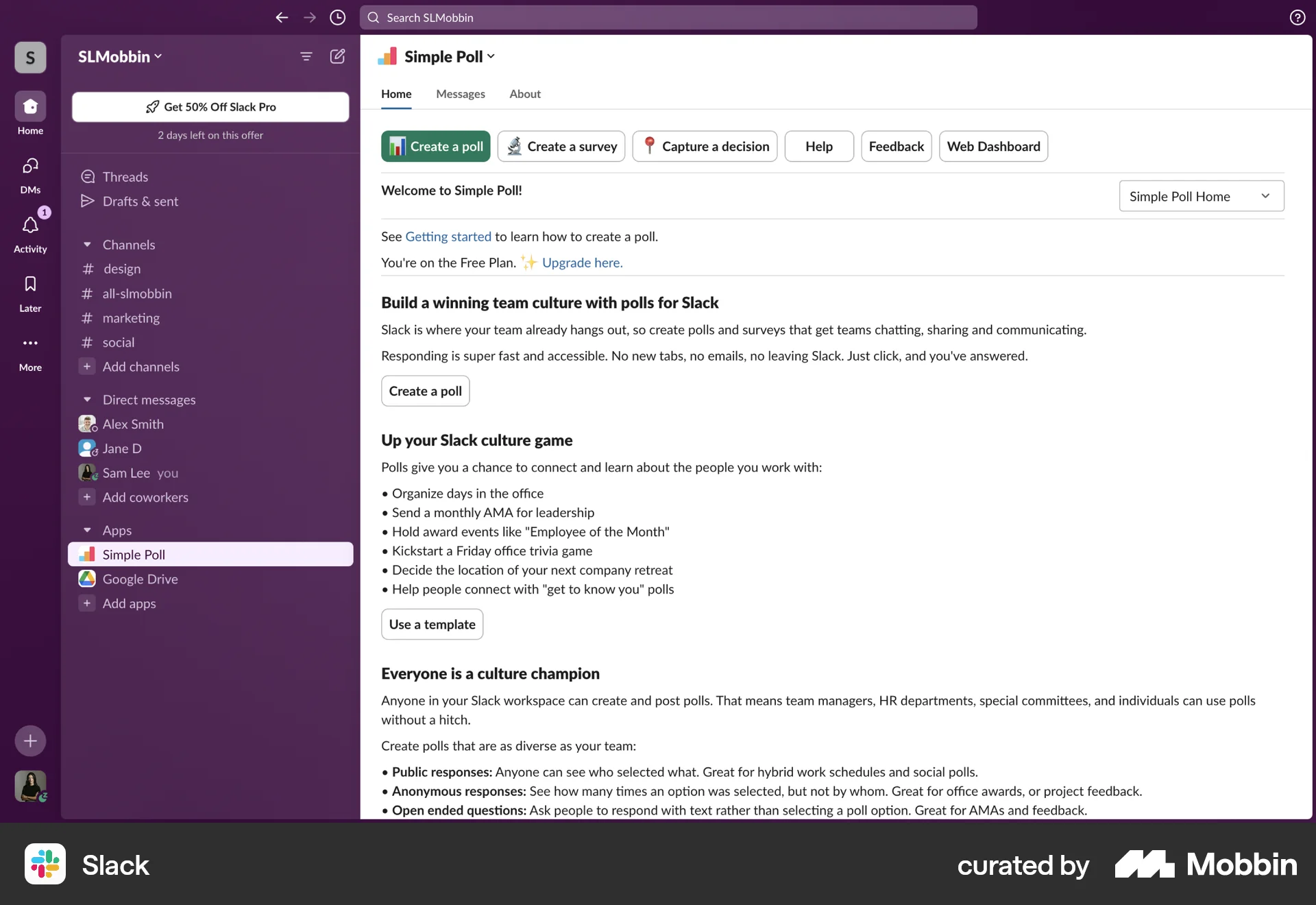 Slack Web Misc screen