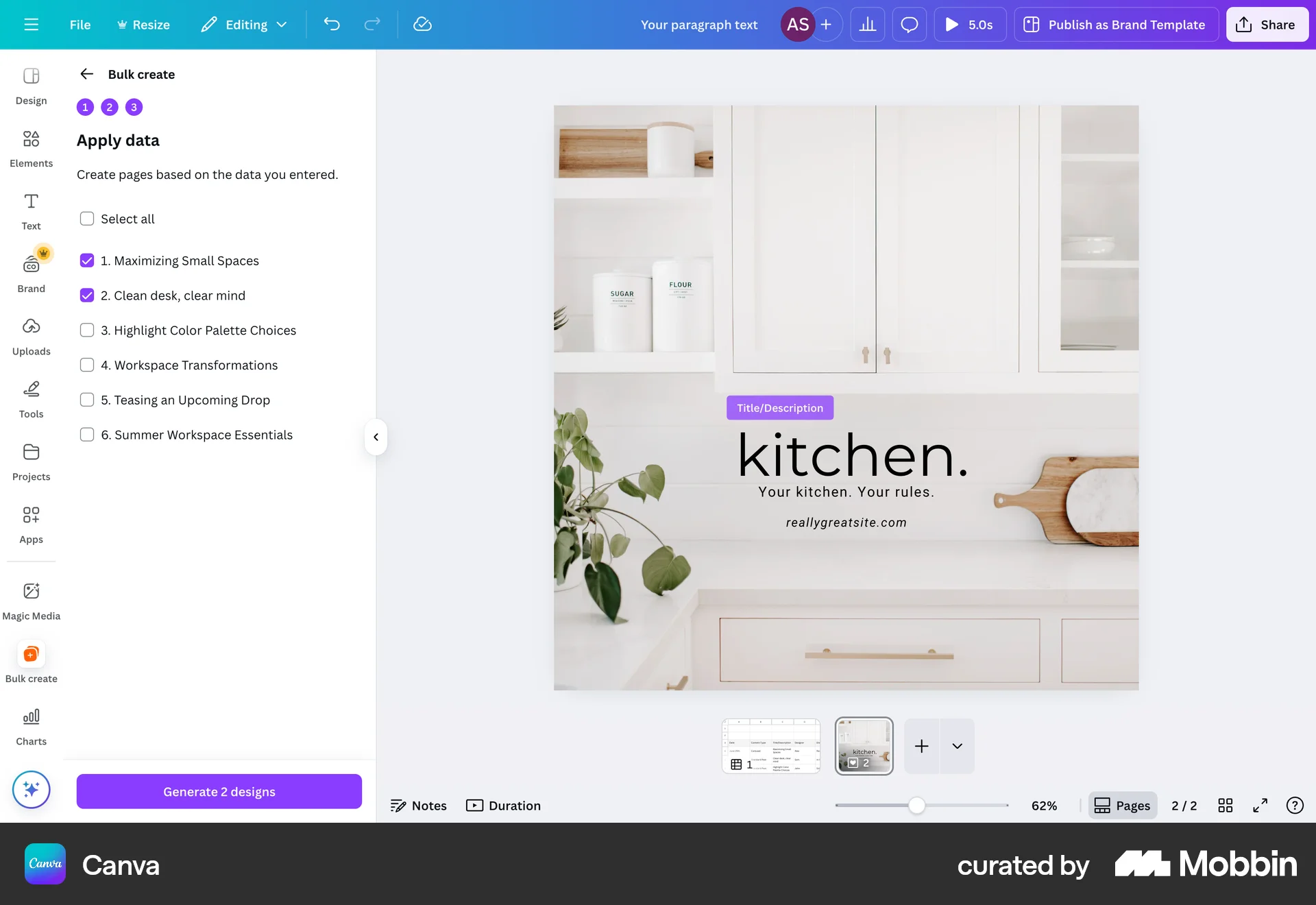 Canva Web Select screen