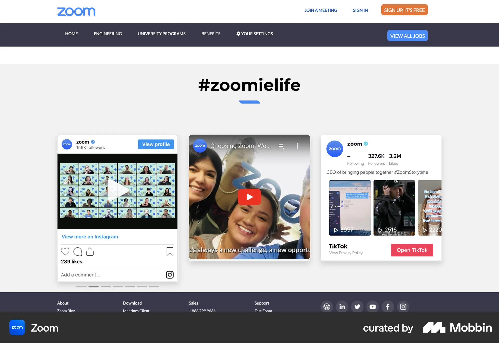 Zoom Web Social Feed screen