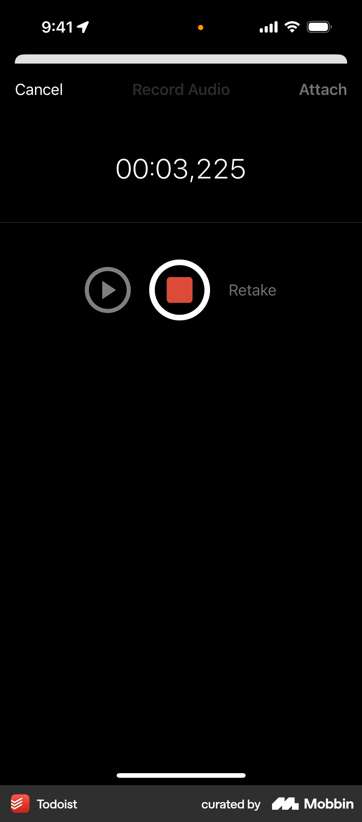 Todoist iOS Audio & Video Recorder screen