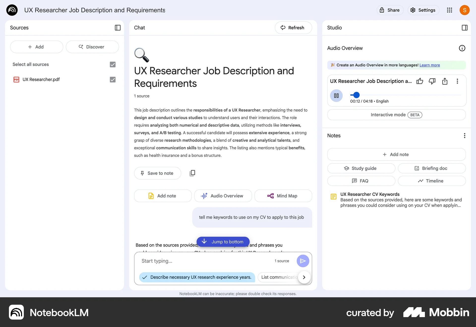 NotebookLM Web Audio Player screen