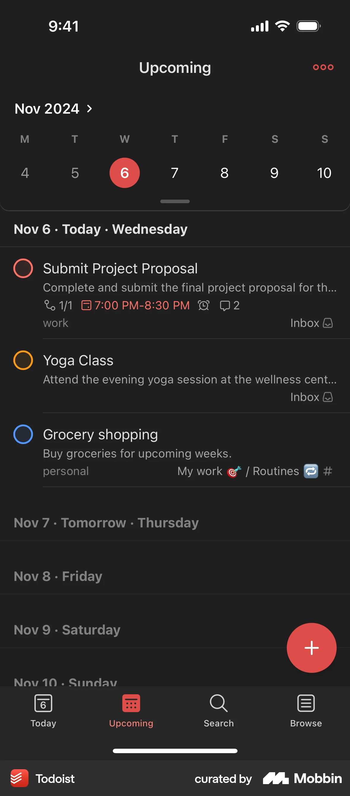 Todoist iOS Dark Mode screen