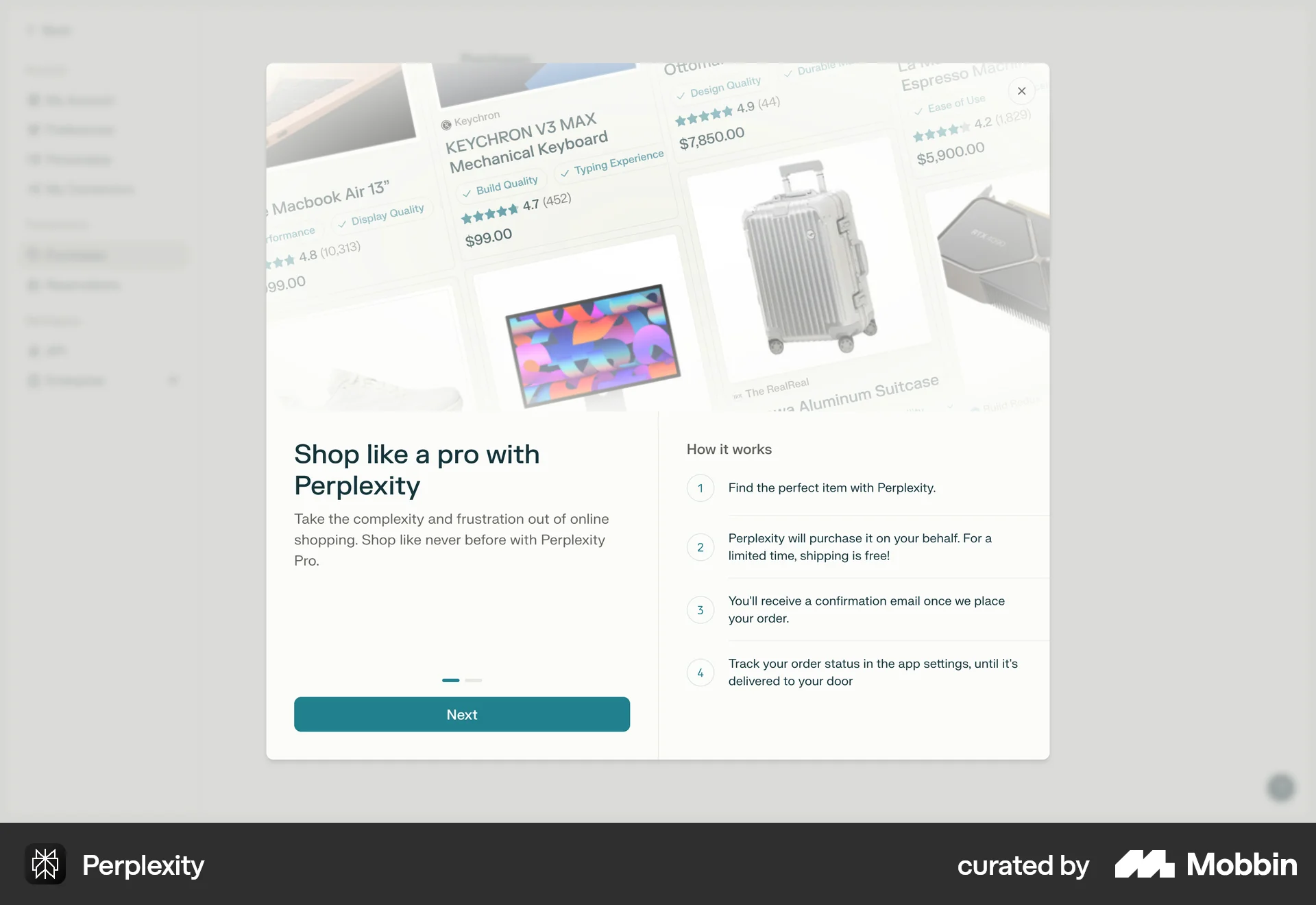 Perplexity Web screen containing Modal UI UI element