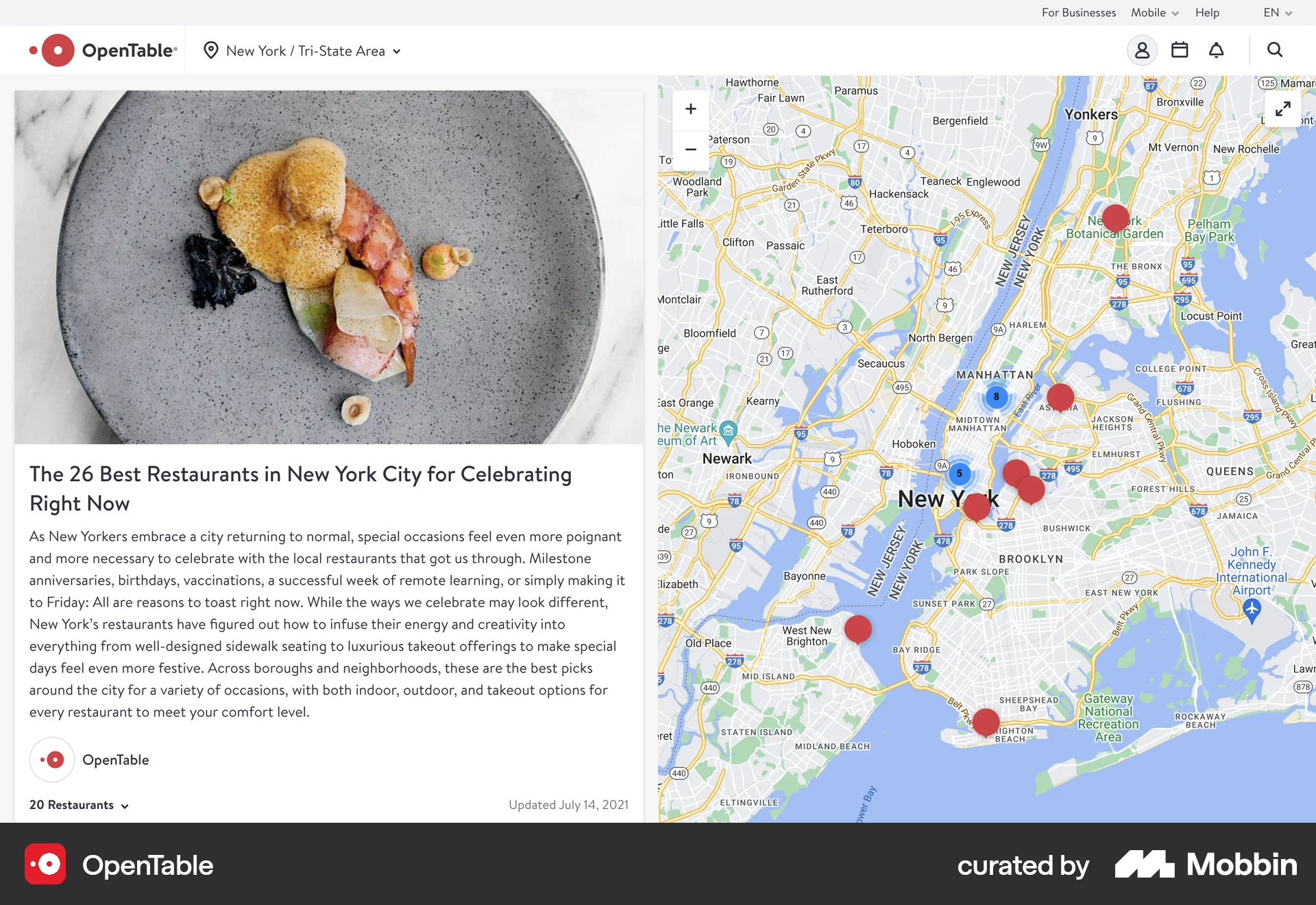 OpenTable Web Map screen
