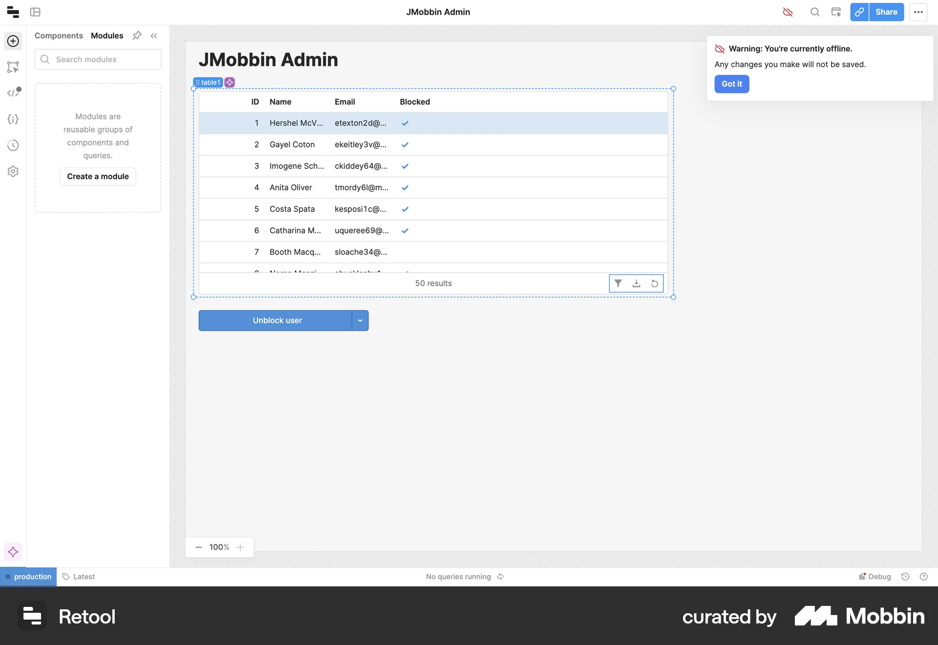 Retool Web Error screen