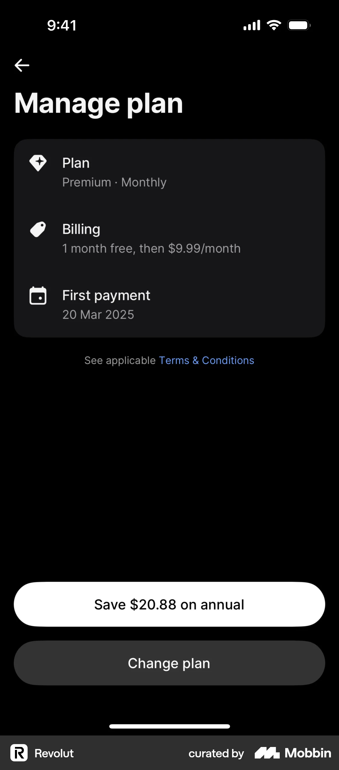 Revolut iOS Billing screen
