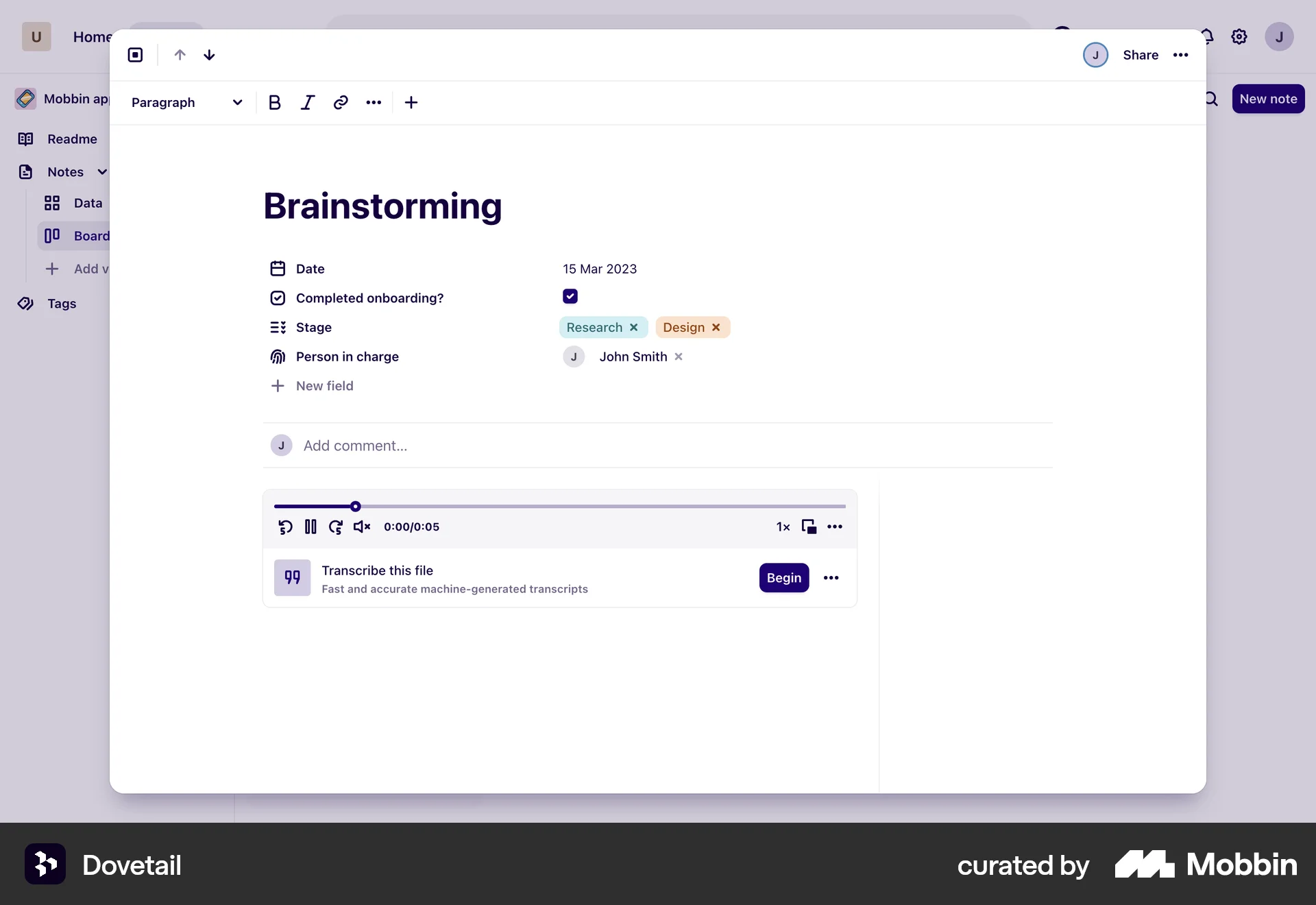 Dovetail Web Audio Player screen