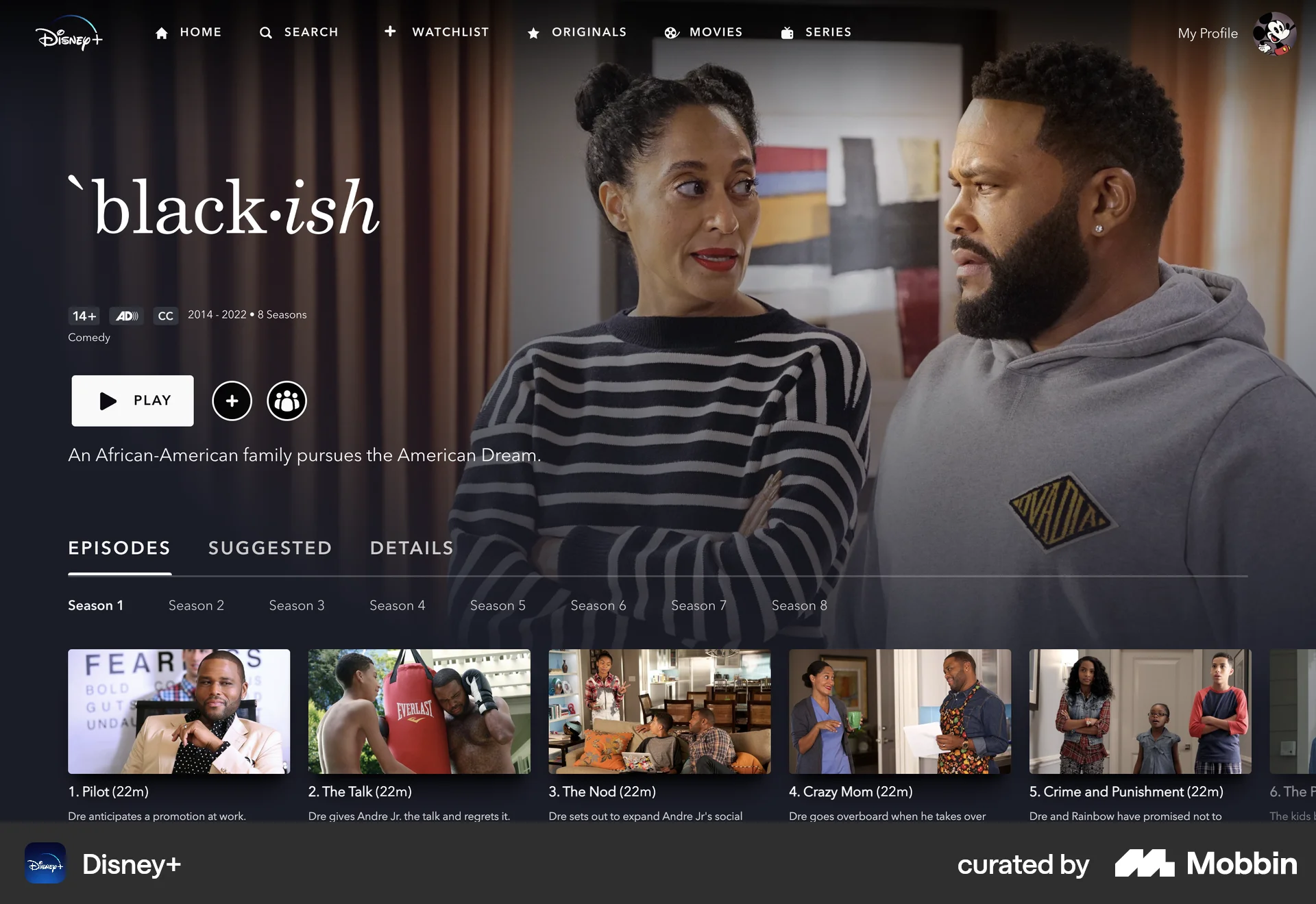 Disney+ Web TV Show & Movie Detail screen