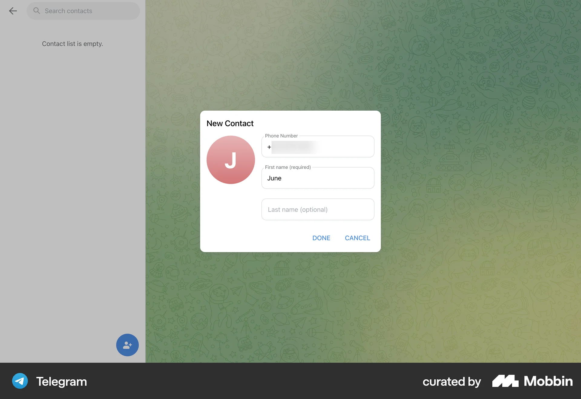 Telegram Web Communication App screen