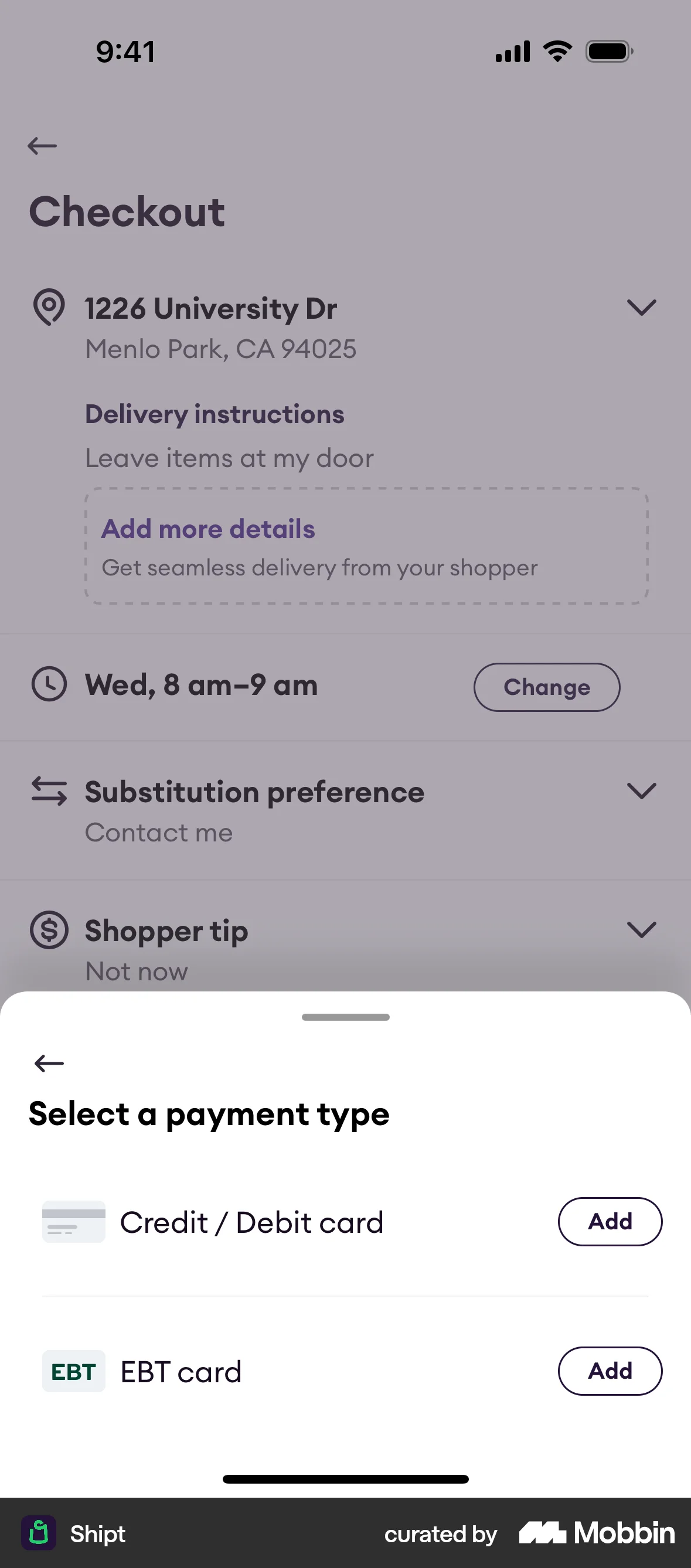 Shipt iOS Payment Method screen