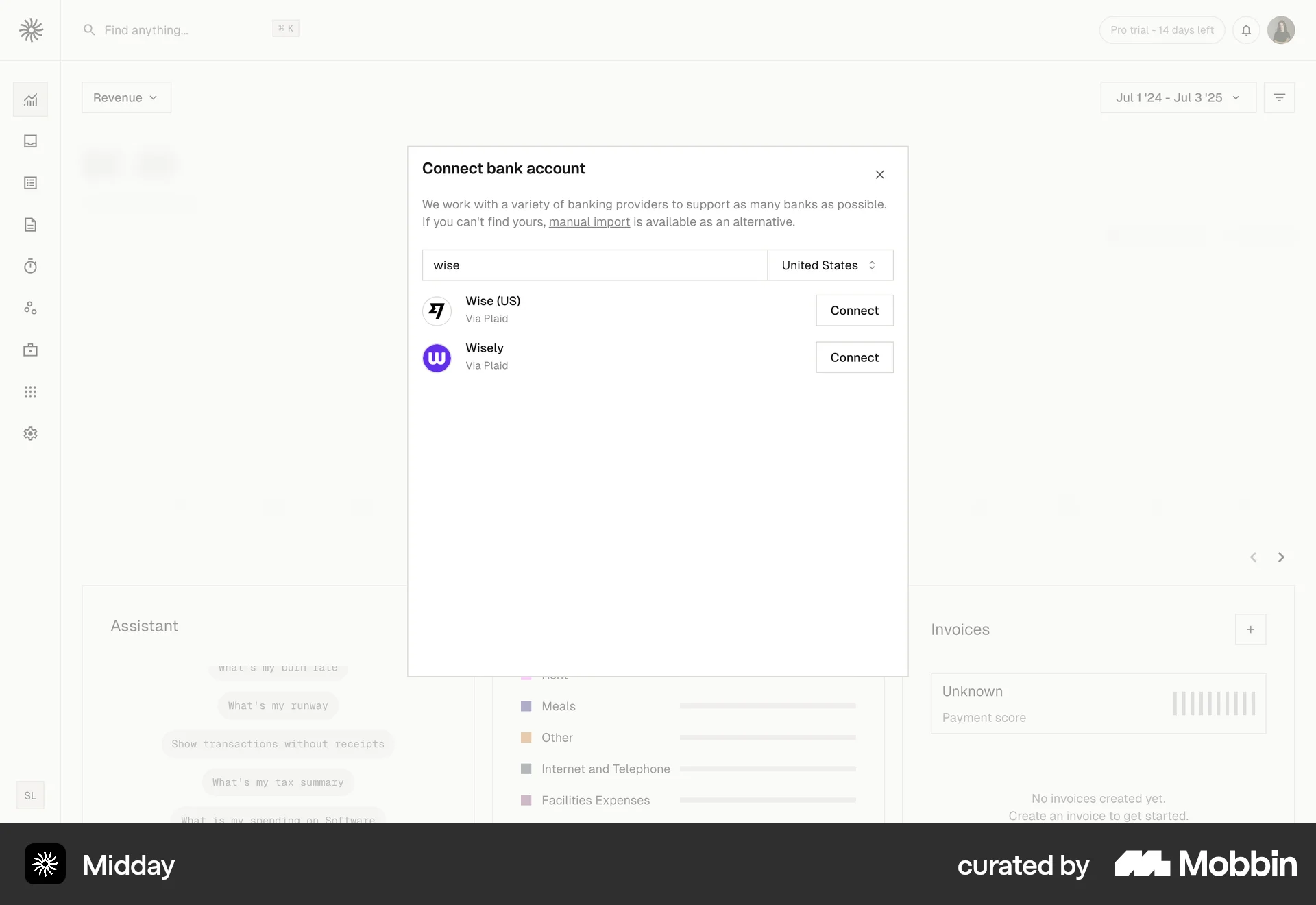 Midday Web screen containing Stacked List UI element