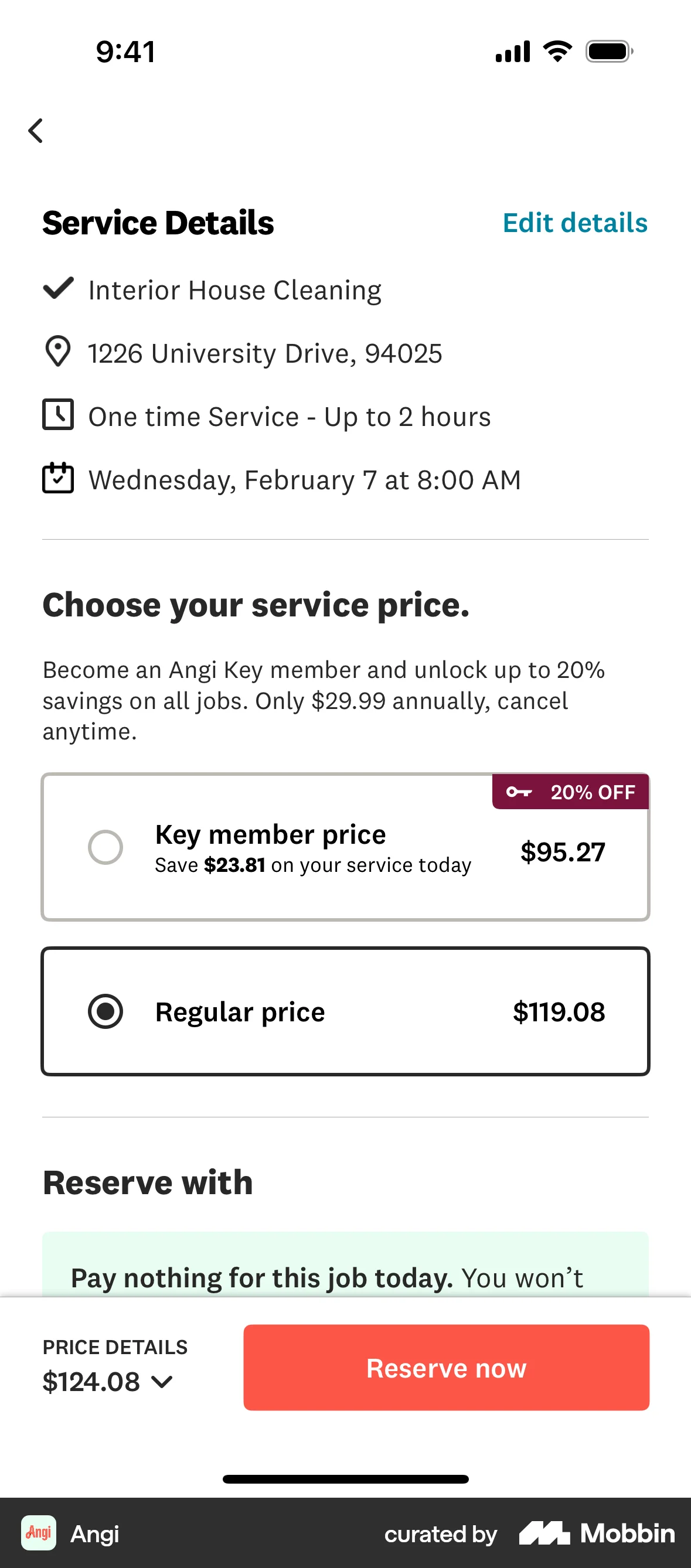 Angi iOS Checkout screen