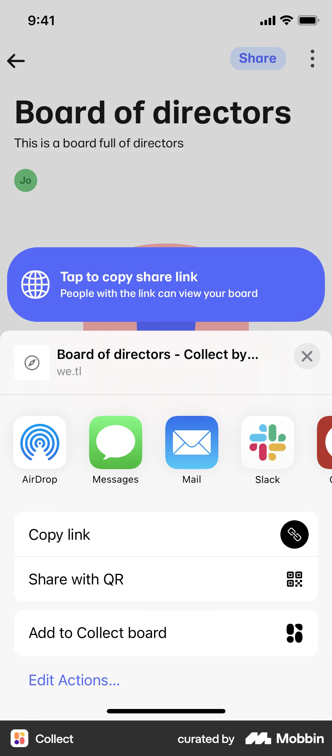 Collect iOS Share screen