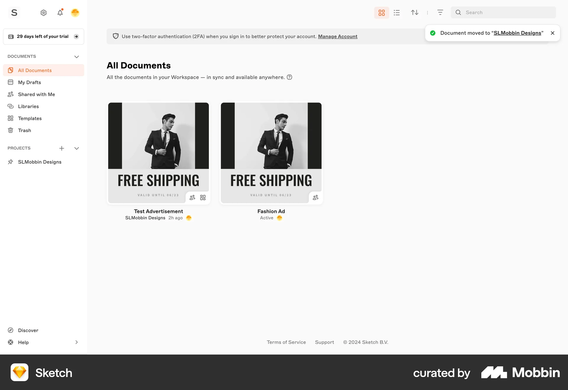 Sketch Web screen containing Toast UI element