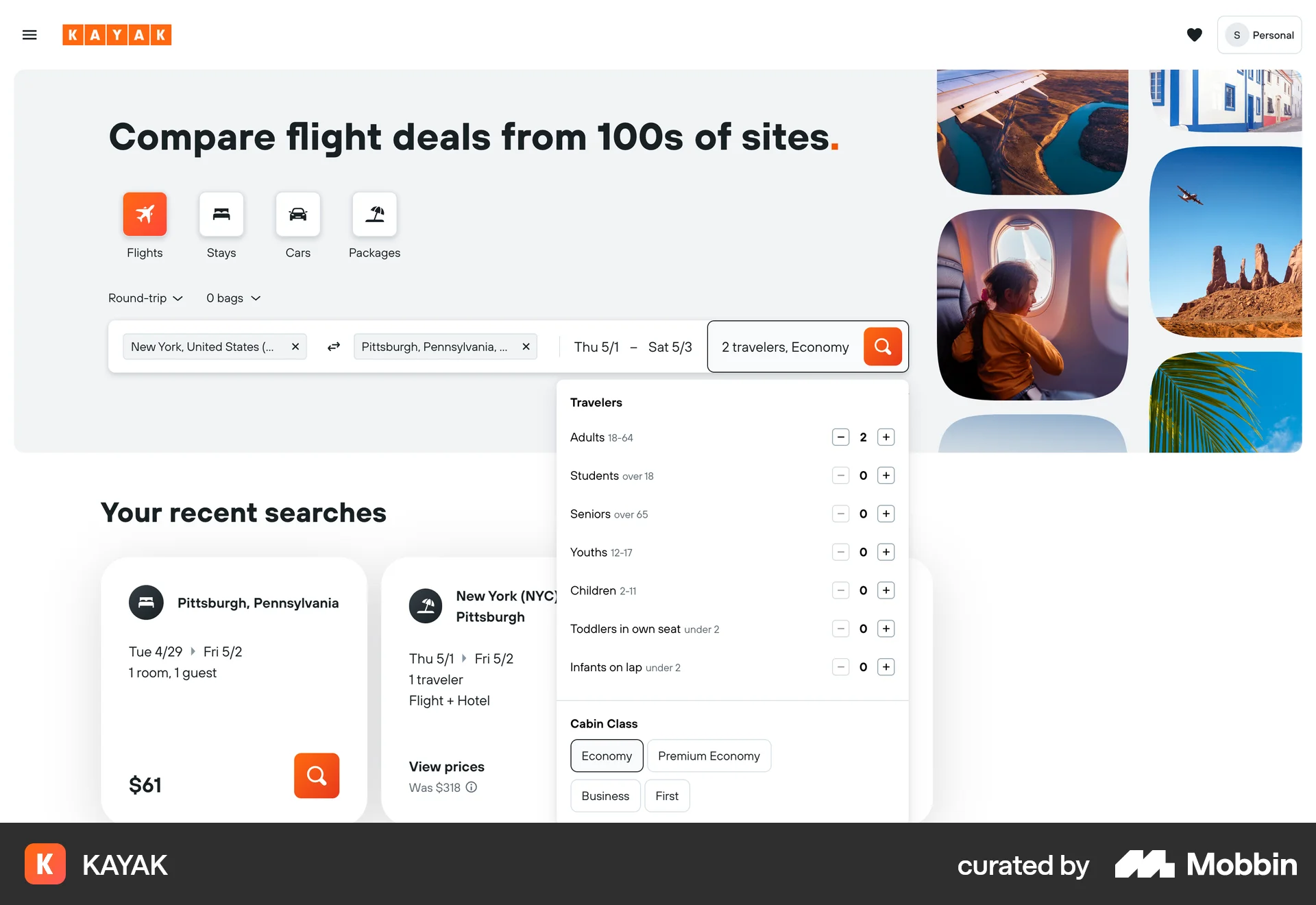 KAYAK Web screen containing Stepper UI element