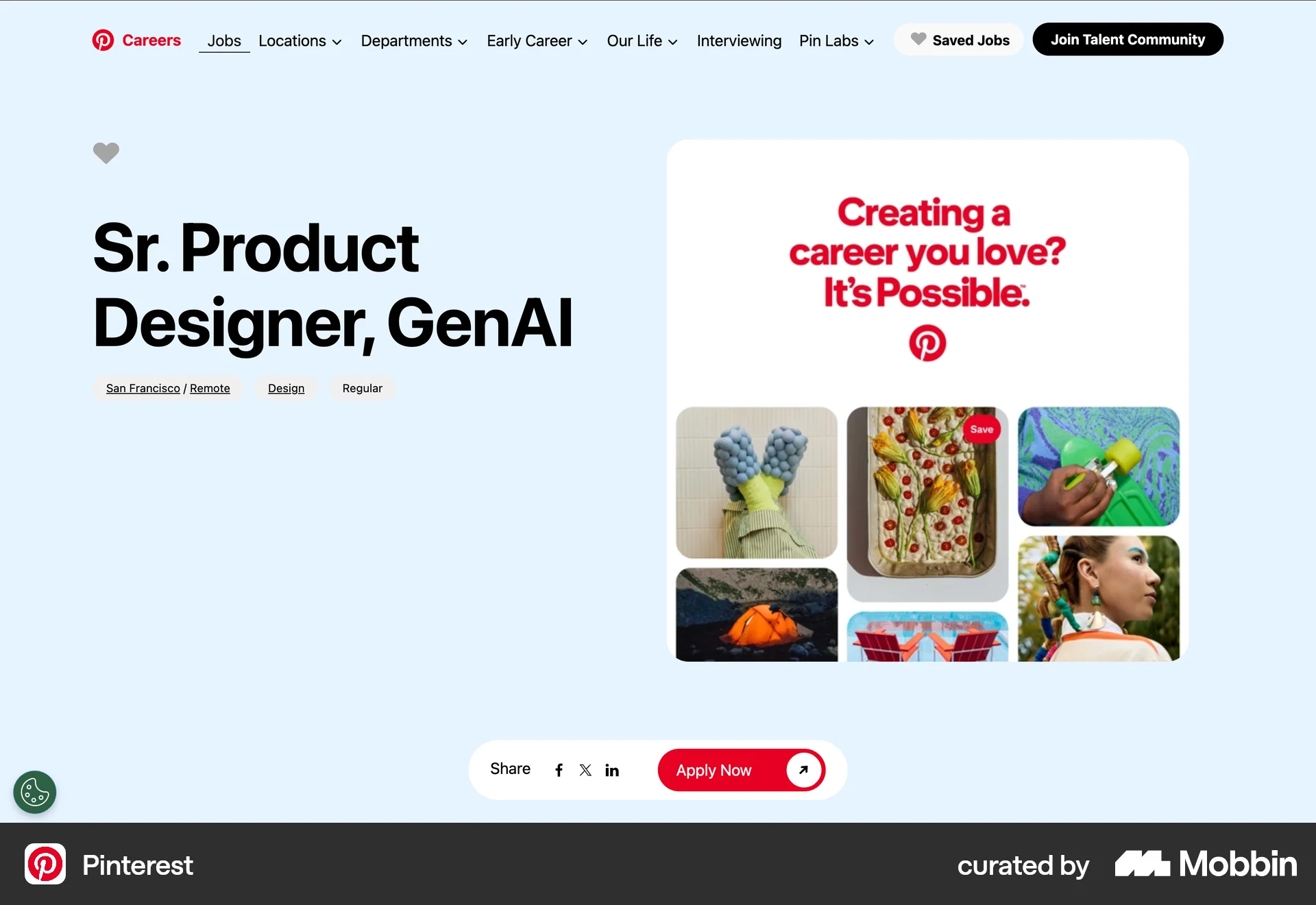 Pinterest Web screen containing Floating Action Button UI element