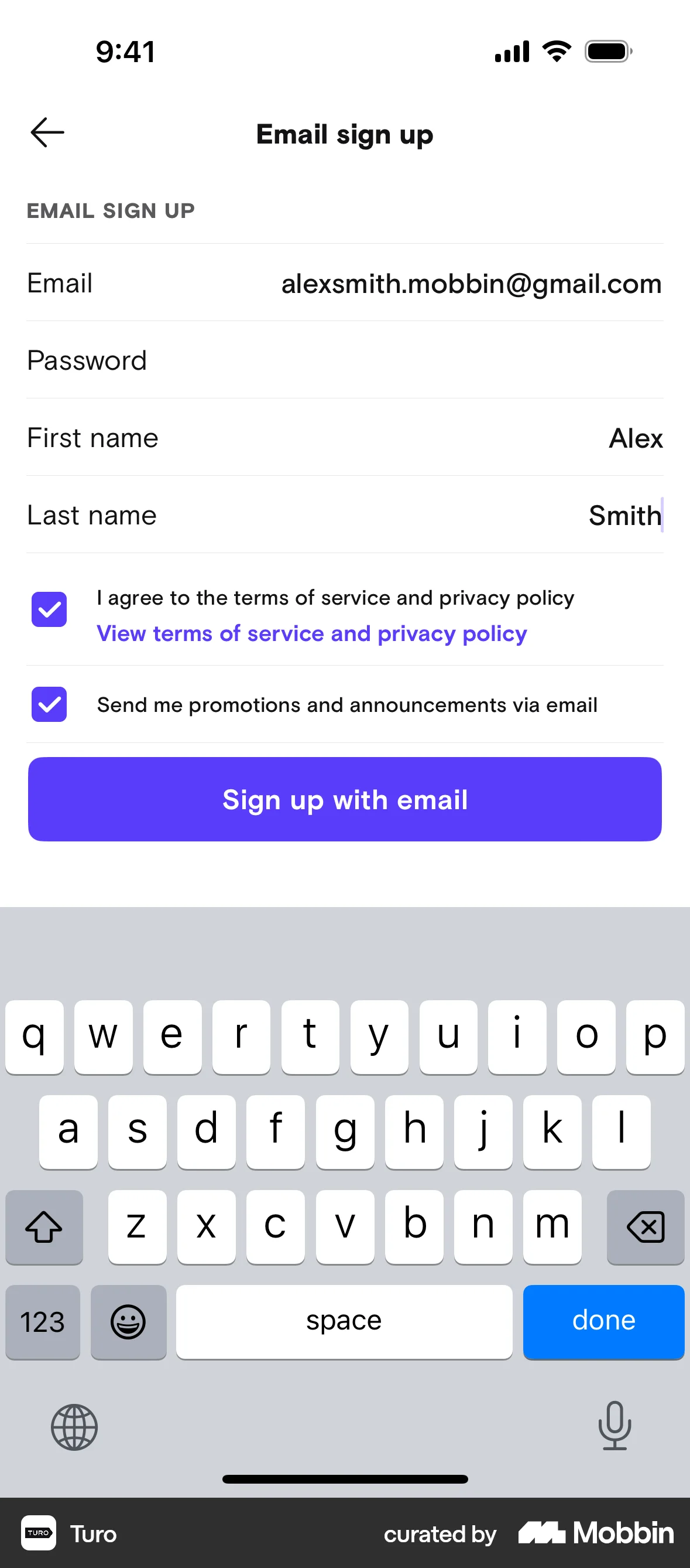 Turo iOS Signup screen