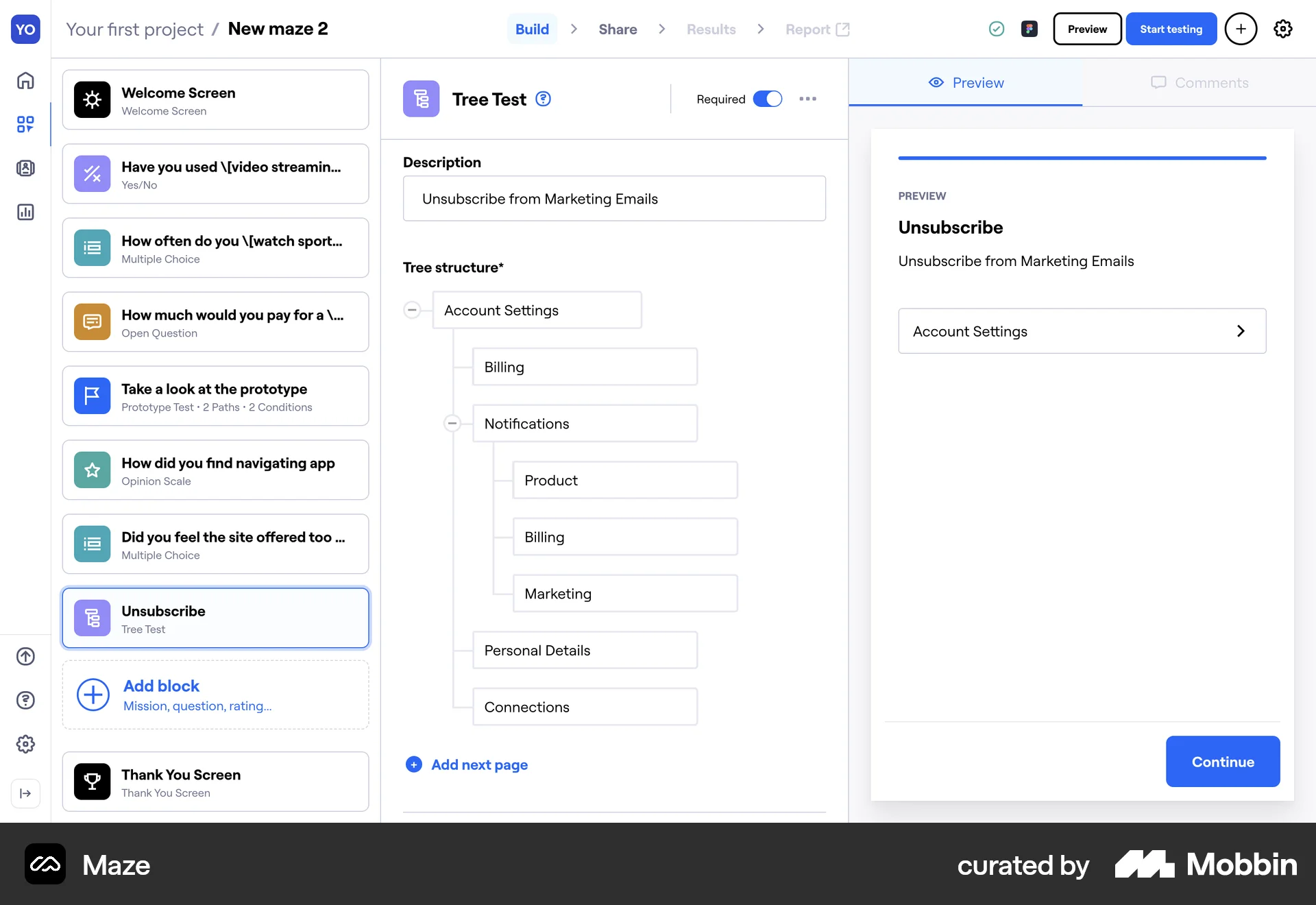 Maze Web screen containing Tree UI element