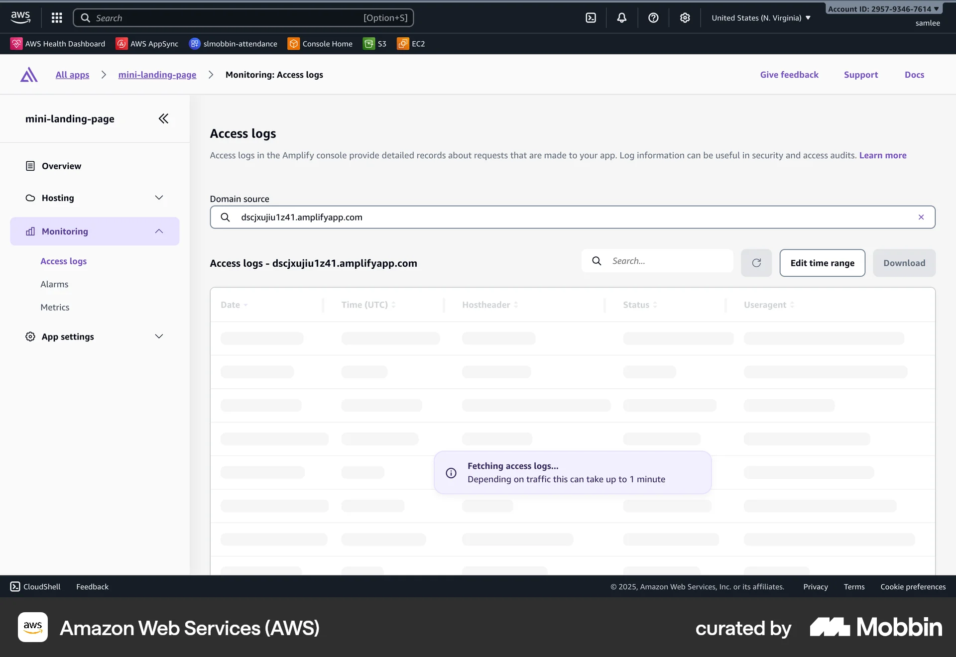 Amazon Web Services (AWS) Web screen containing Skeleton UI element