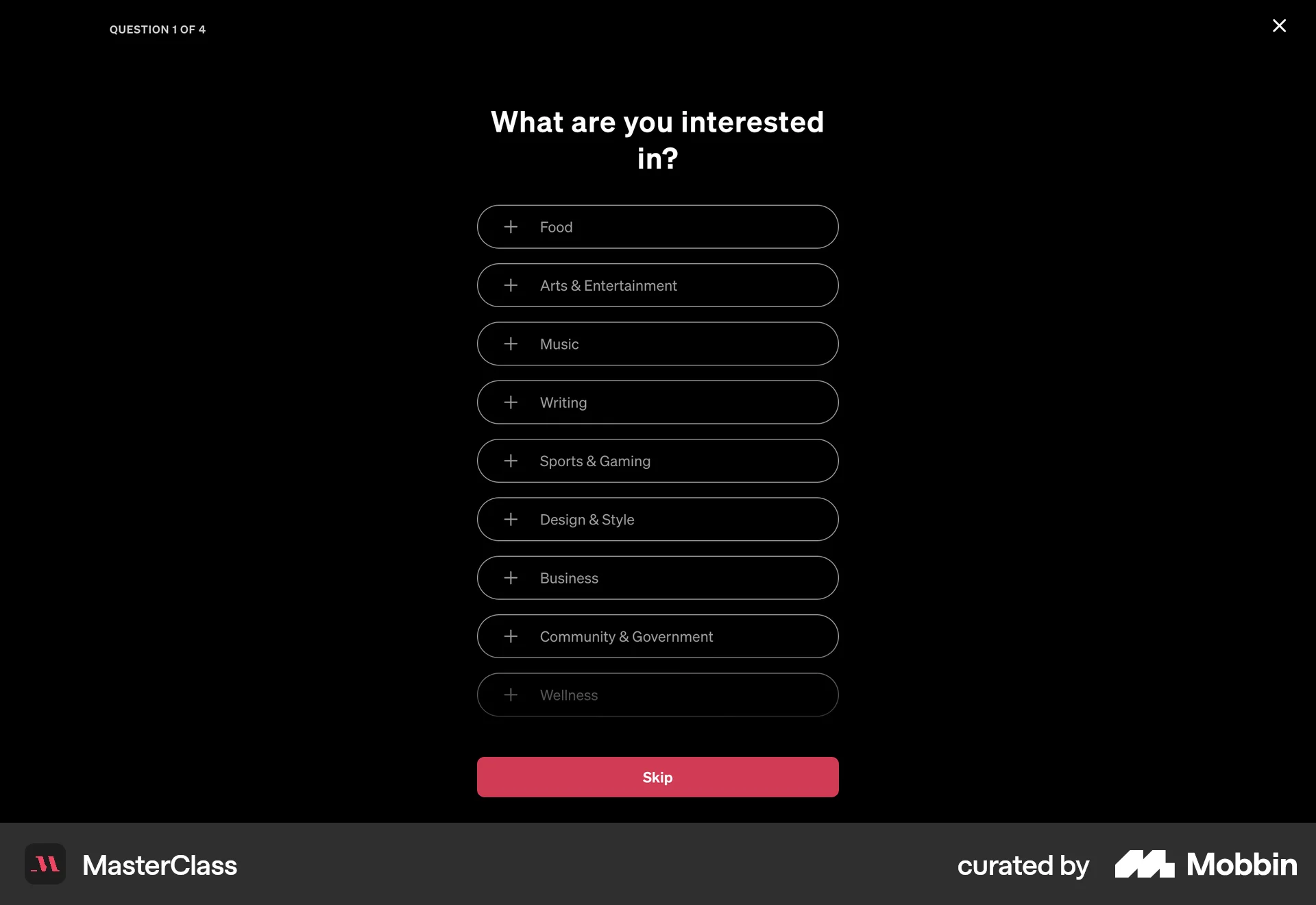 MasterClass Web Quiz screen