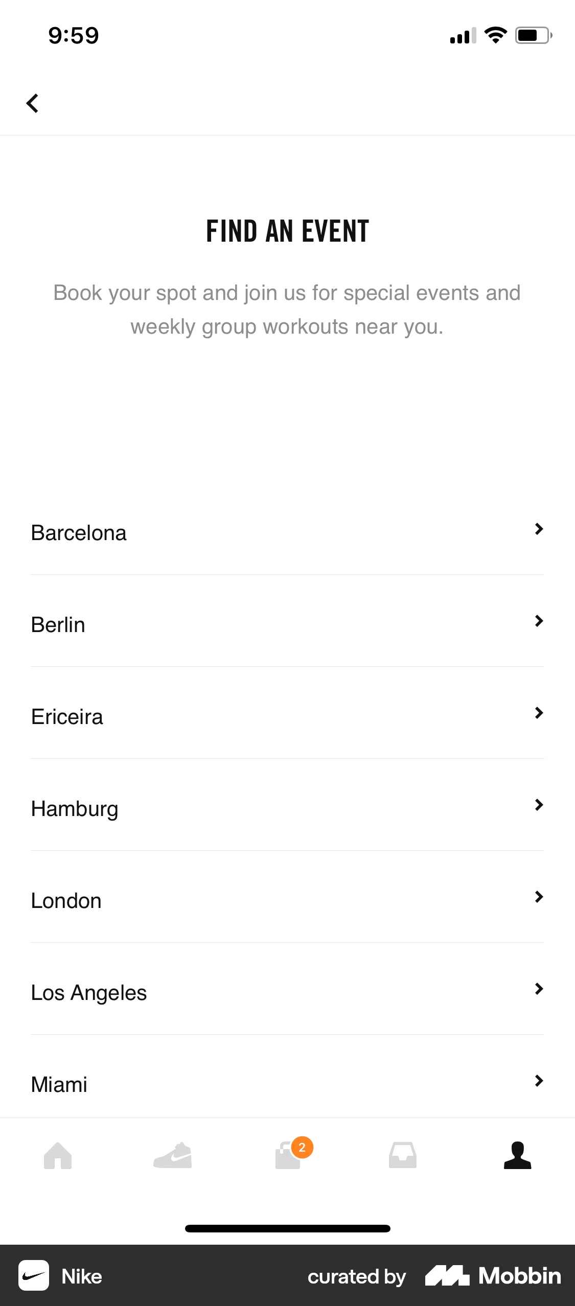 Nike iOS Event Detail screen