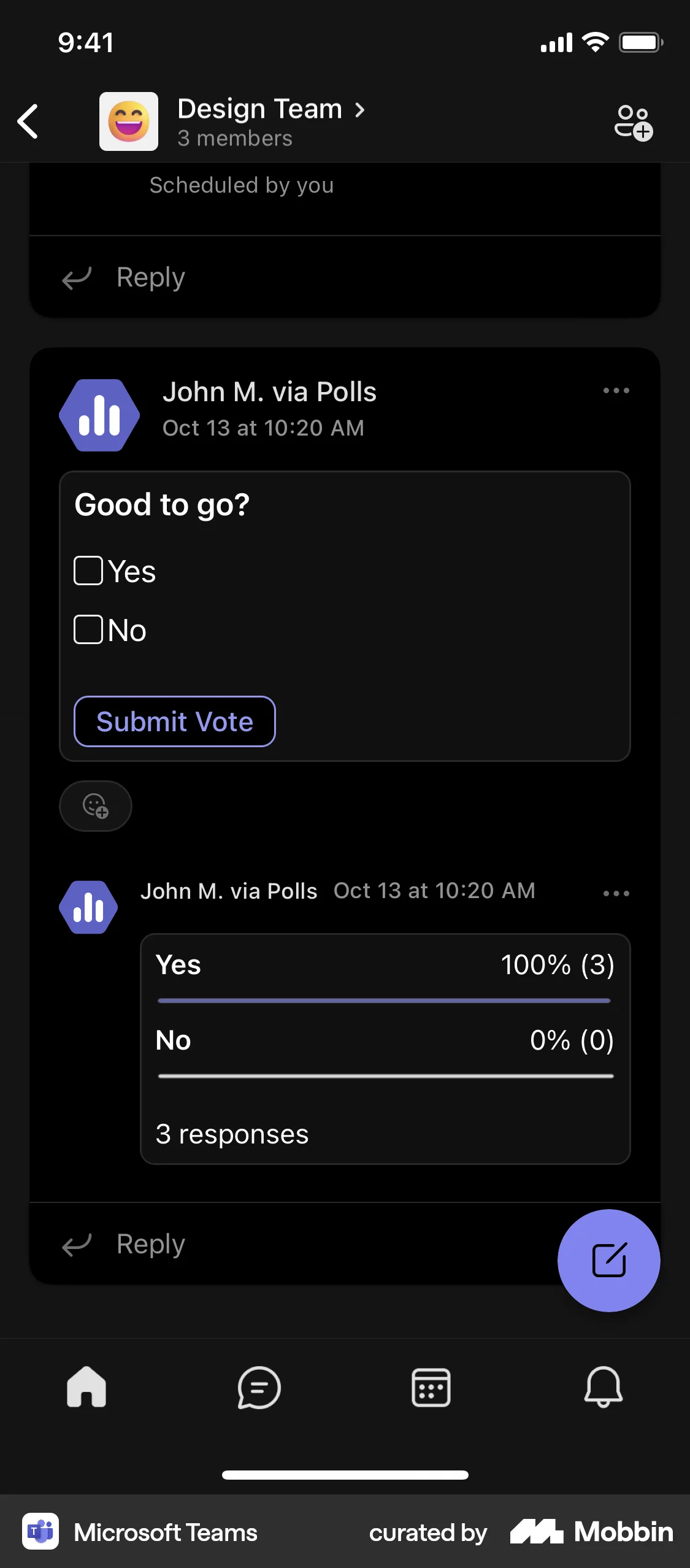 Microsoft Teams iOS Dark Mode screen